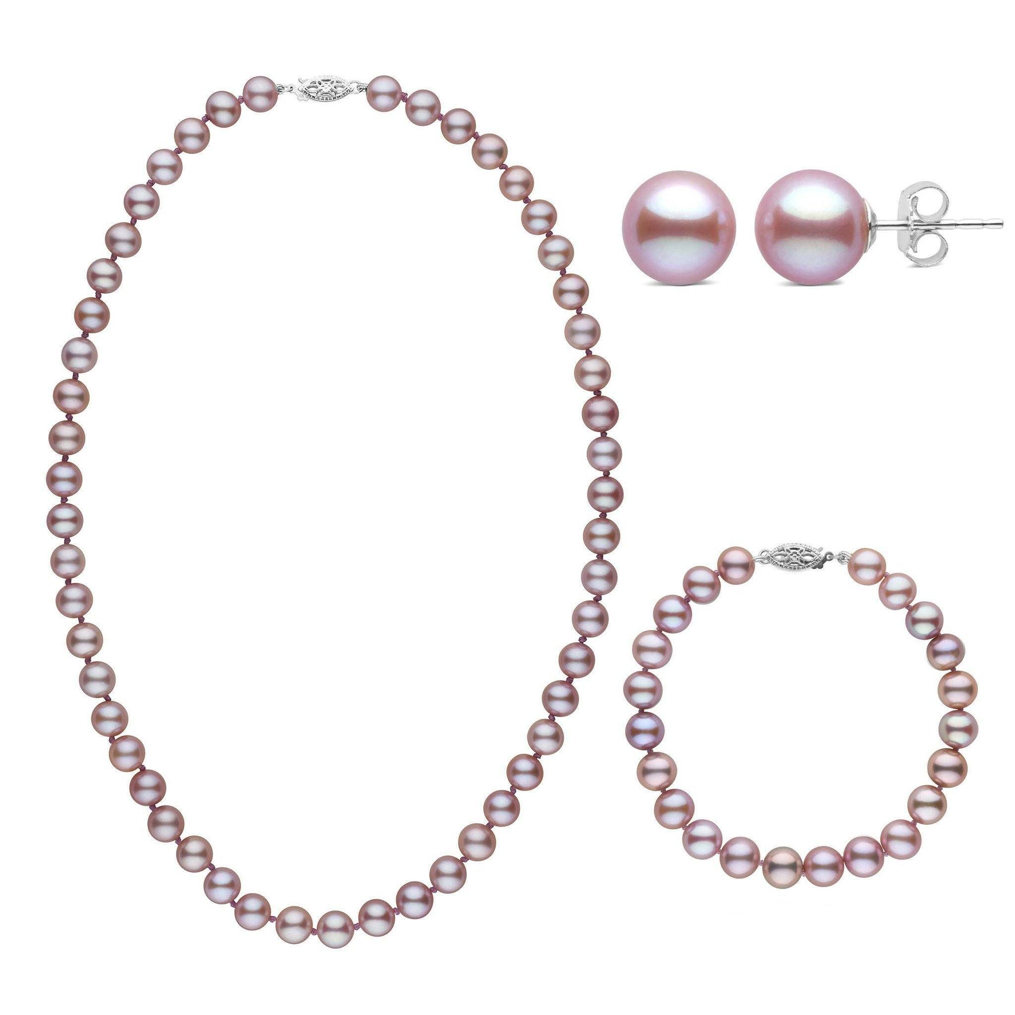 3-Piece Set of 7.5-8.0 mm AAA Lavender Freshwater Pearls