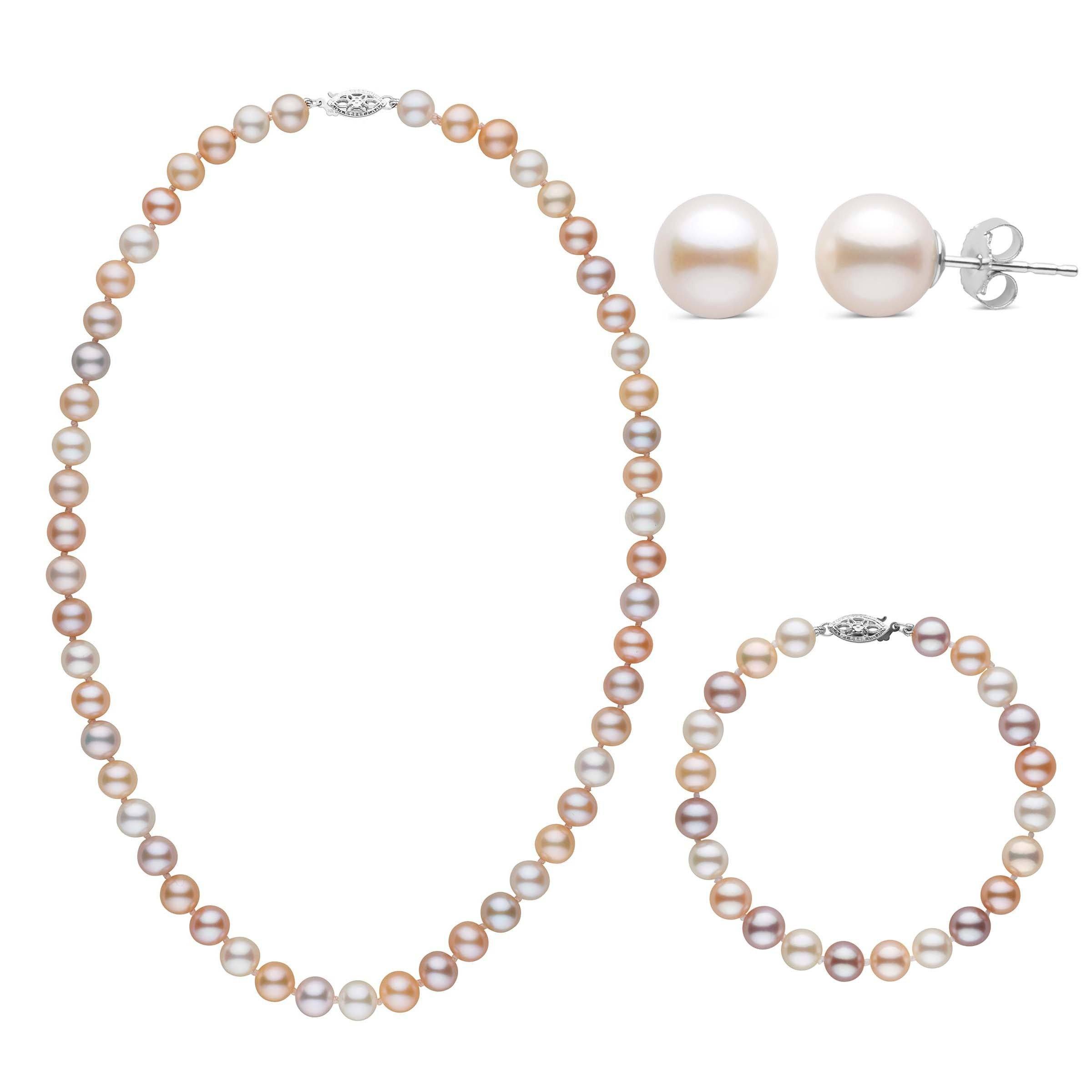 3-Piece Set of 7.5-8.0 mm AAA Multicolor Freshwater Pearls