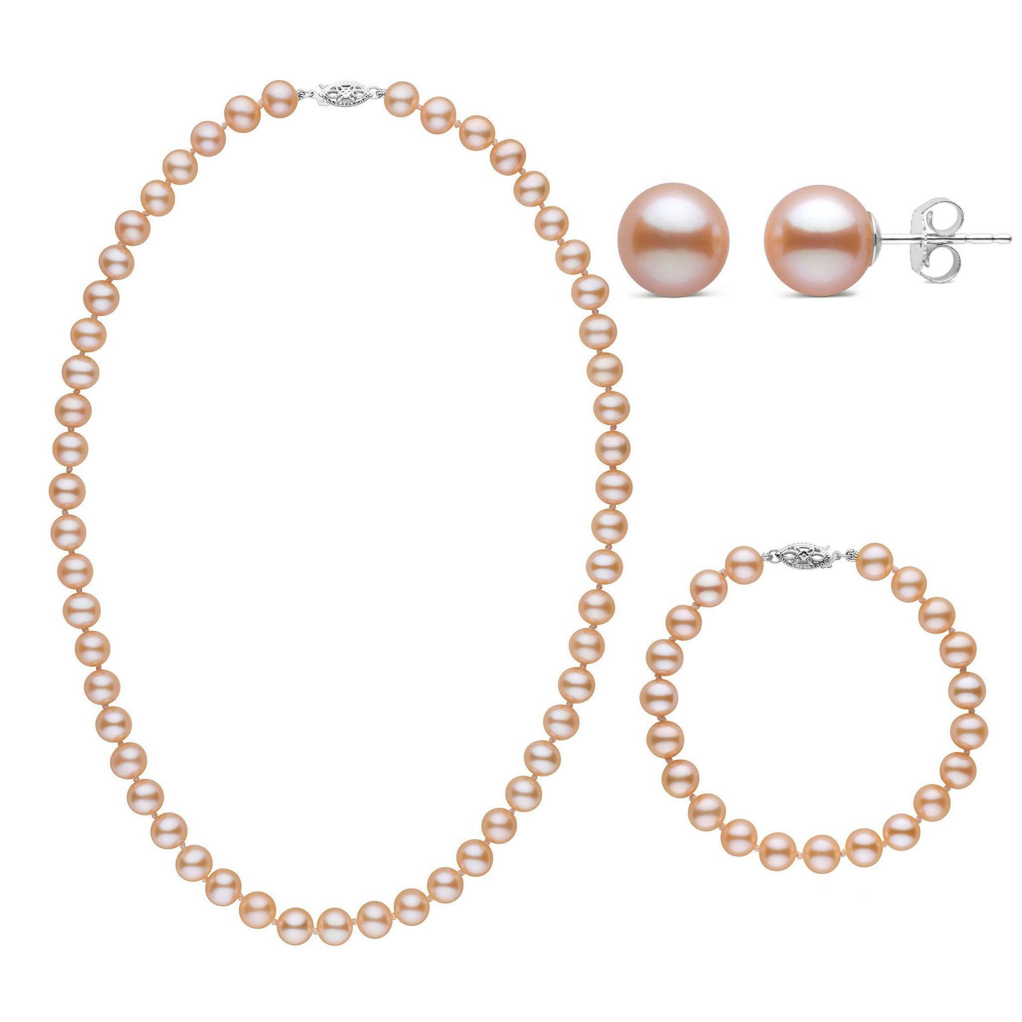 3-Piece Set of 7.5-8.0 mm AAA Pink Freshwater Pearls