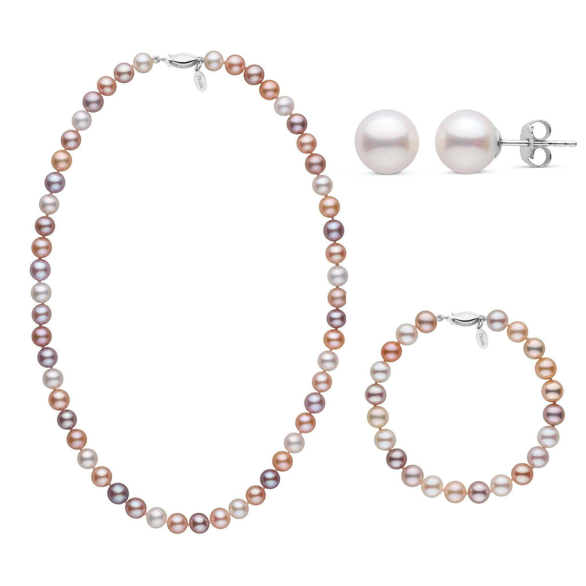 3-Piece Set of 7.5-8.0 mm Freshadama Multicolor Freshwater Pearls