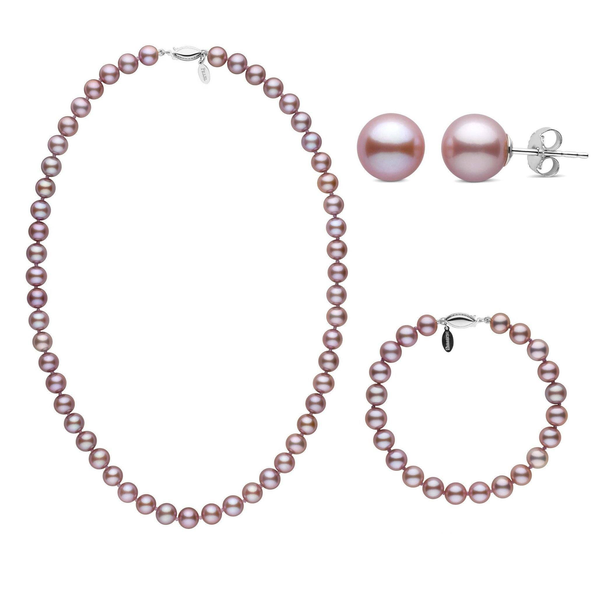 3-Piece Set of 7.5-8.0 mm Lavender Freshadama Freshwater Pearls