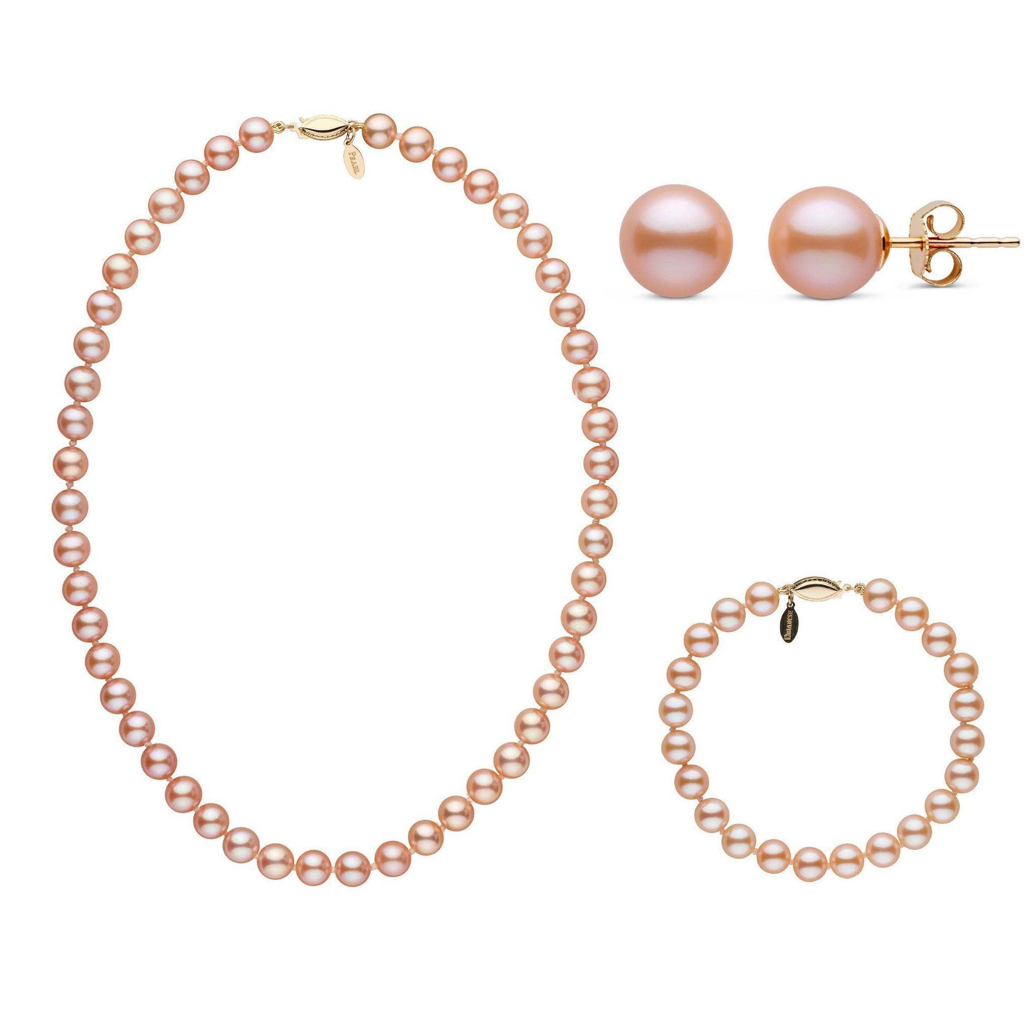 3-Piece Set of 7.5-8.0 mm Pink to Peach Freshadama Freshwater Pearls