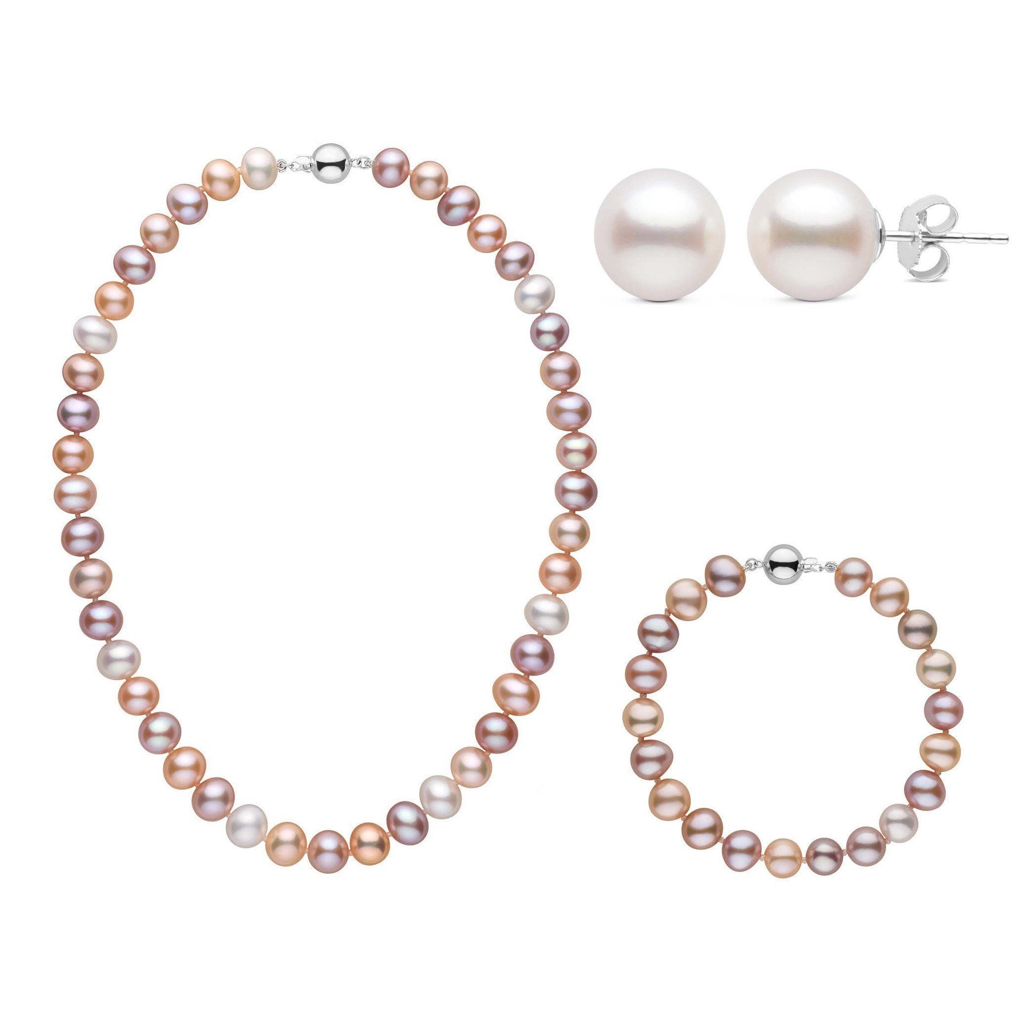 3-Piece Set of 8.5-9.0 mm AA+ Multicolor Freshwater Pearls