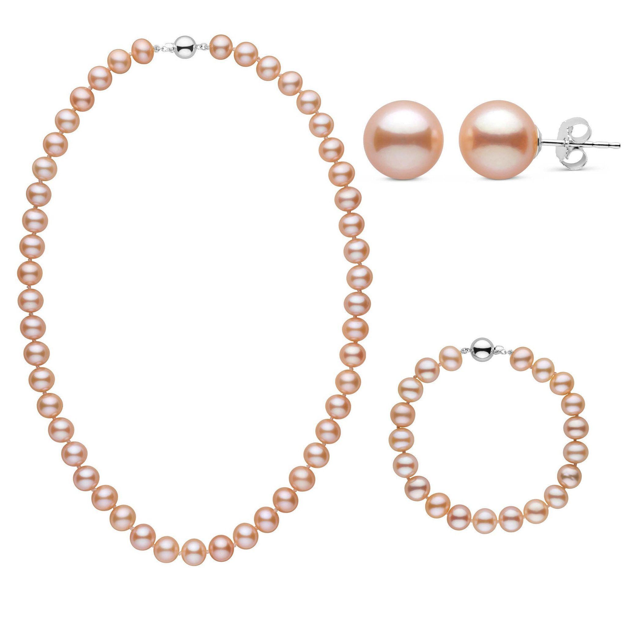 3-Piece Set of 8.5-9.0 mm AA+ Pink Freshwater Pearls