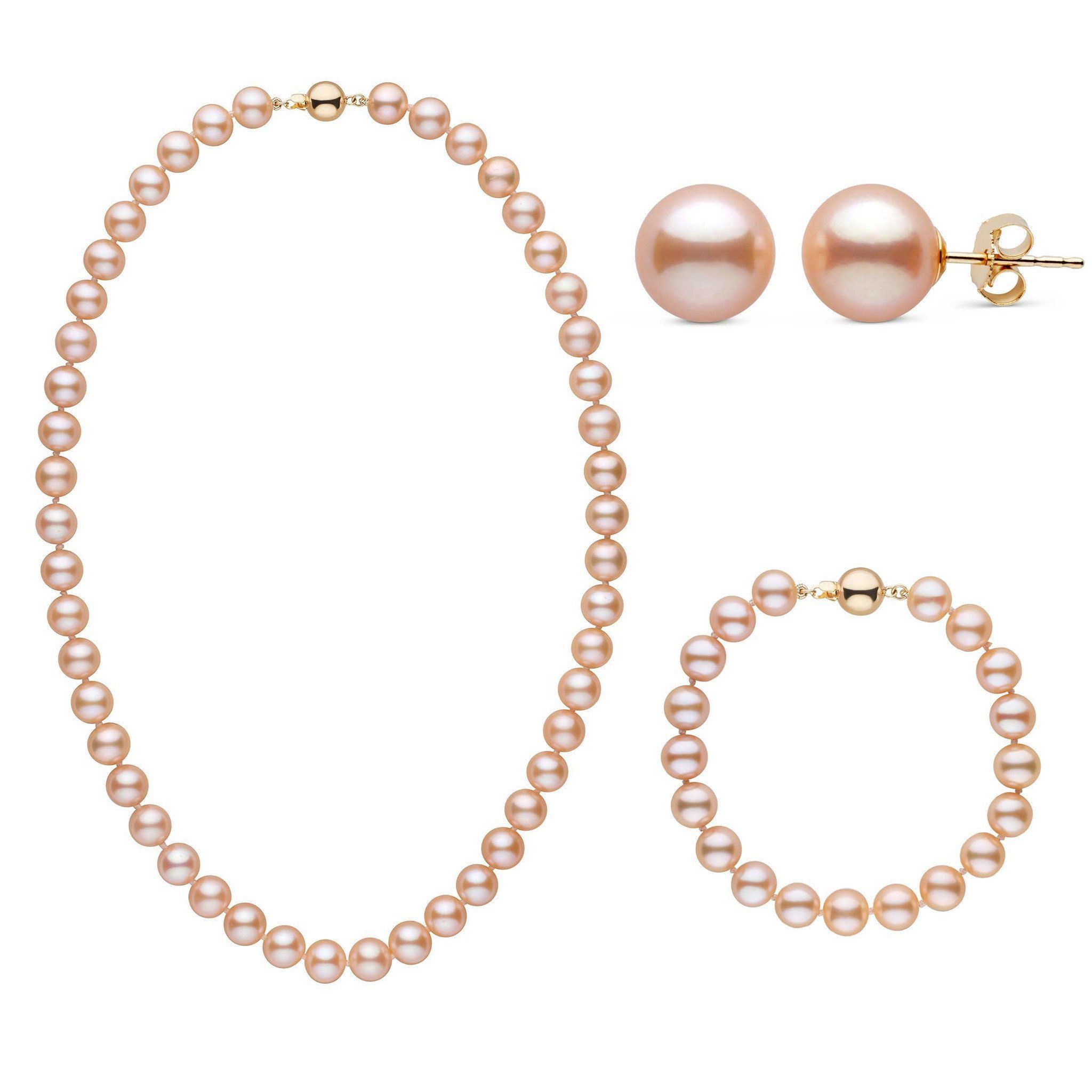 3-Piece Set of 8.5-9.0 mm AAA Pink to Peach Freshwater Pearls