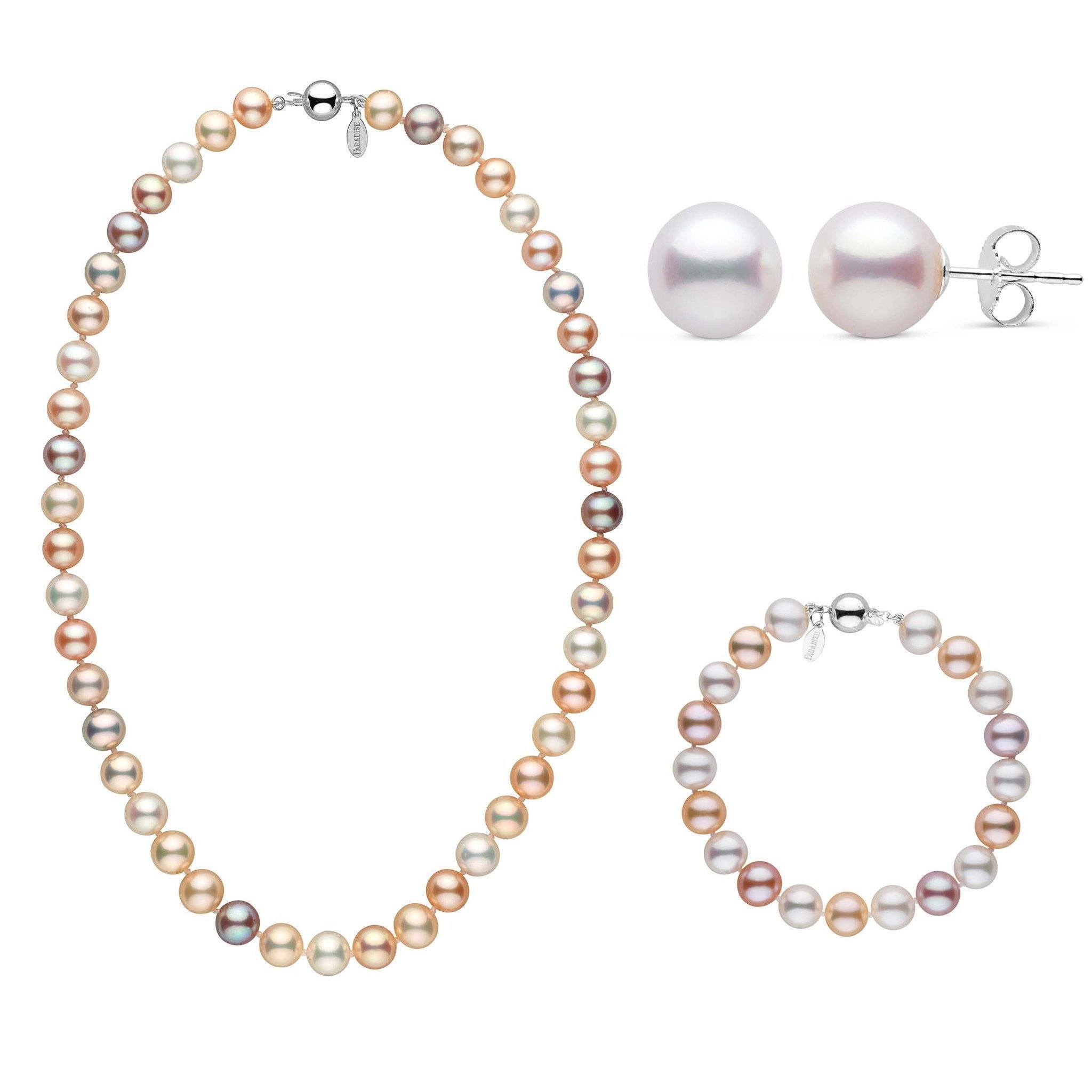 3-Piece Set of 8.5-9.0 mm Freshadama Multicolor Freshwater Pearls