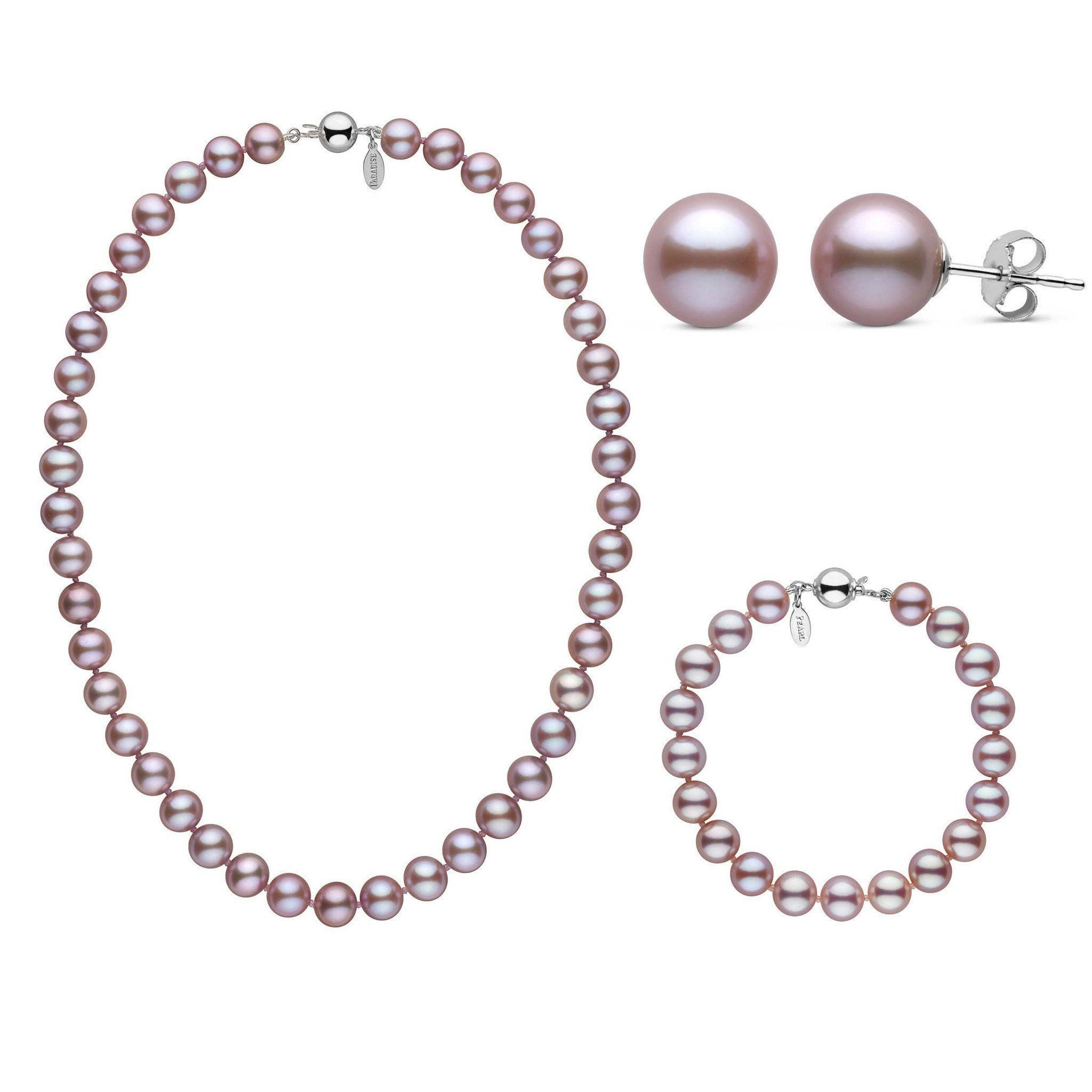 3-Piece Set of 8.5-9.0 mm Lavender Freshadama Freshwater Pearls