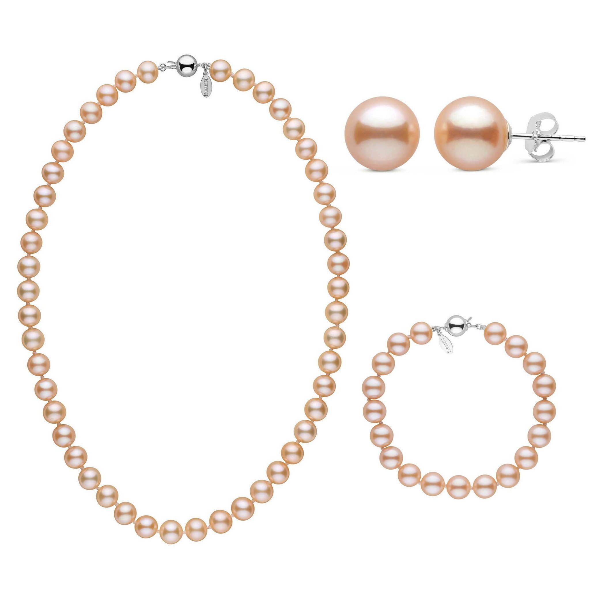 3-Piece Set of 8.5-9.0 mm Pink to Peach Freshadama Freshwater Pearls