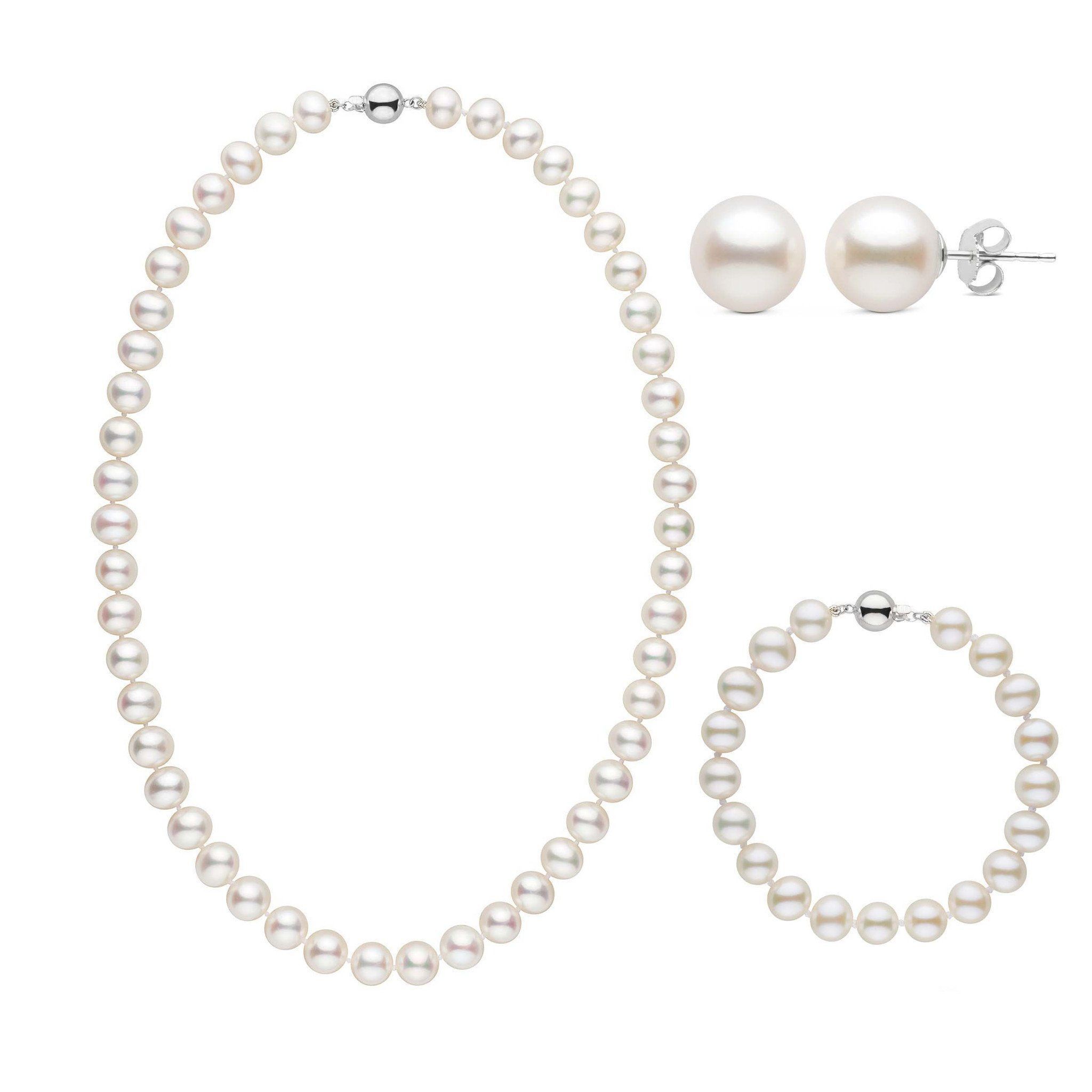 3-Piece Set of 8.5-9.0 mm White AA+ Freshwater Pearls