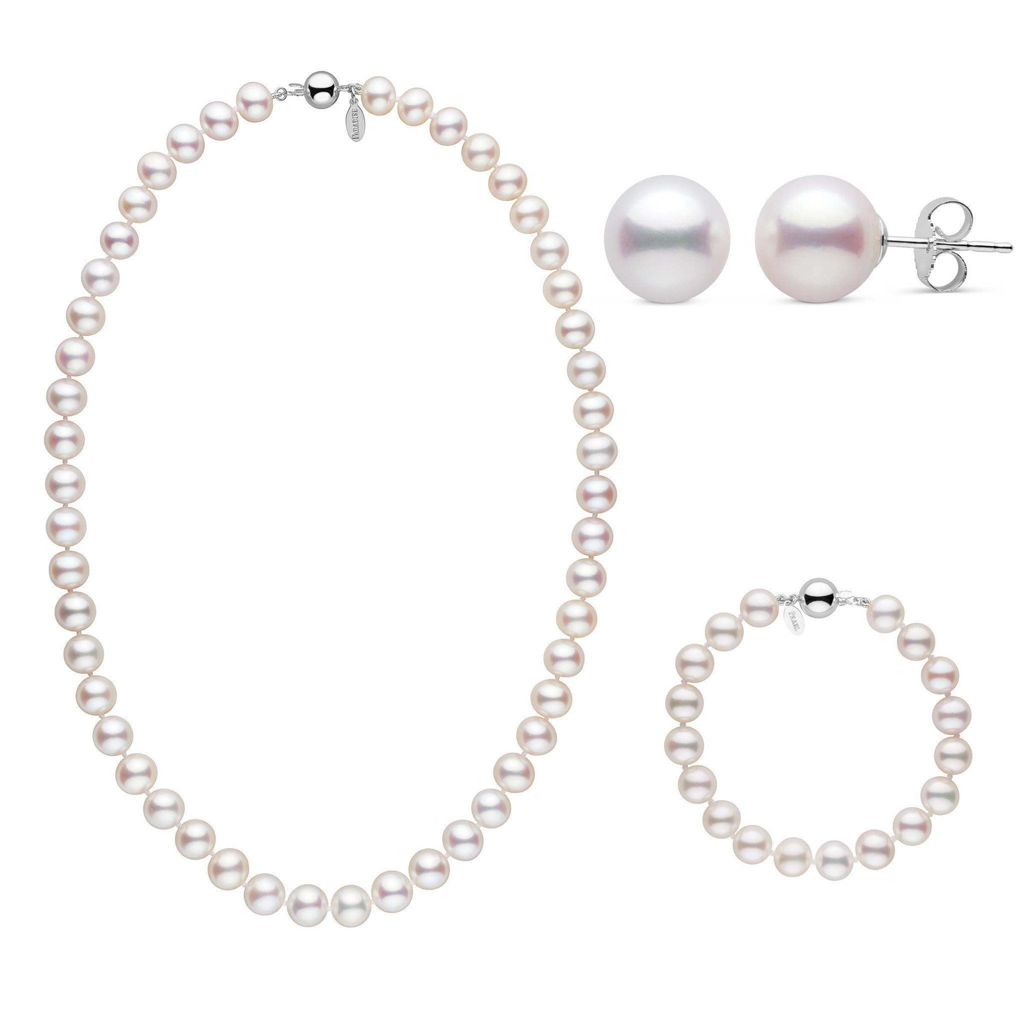 3-Piece Set of 8.5-9.0 mm White Freshadama Freshwater Pearls