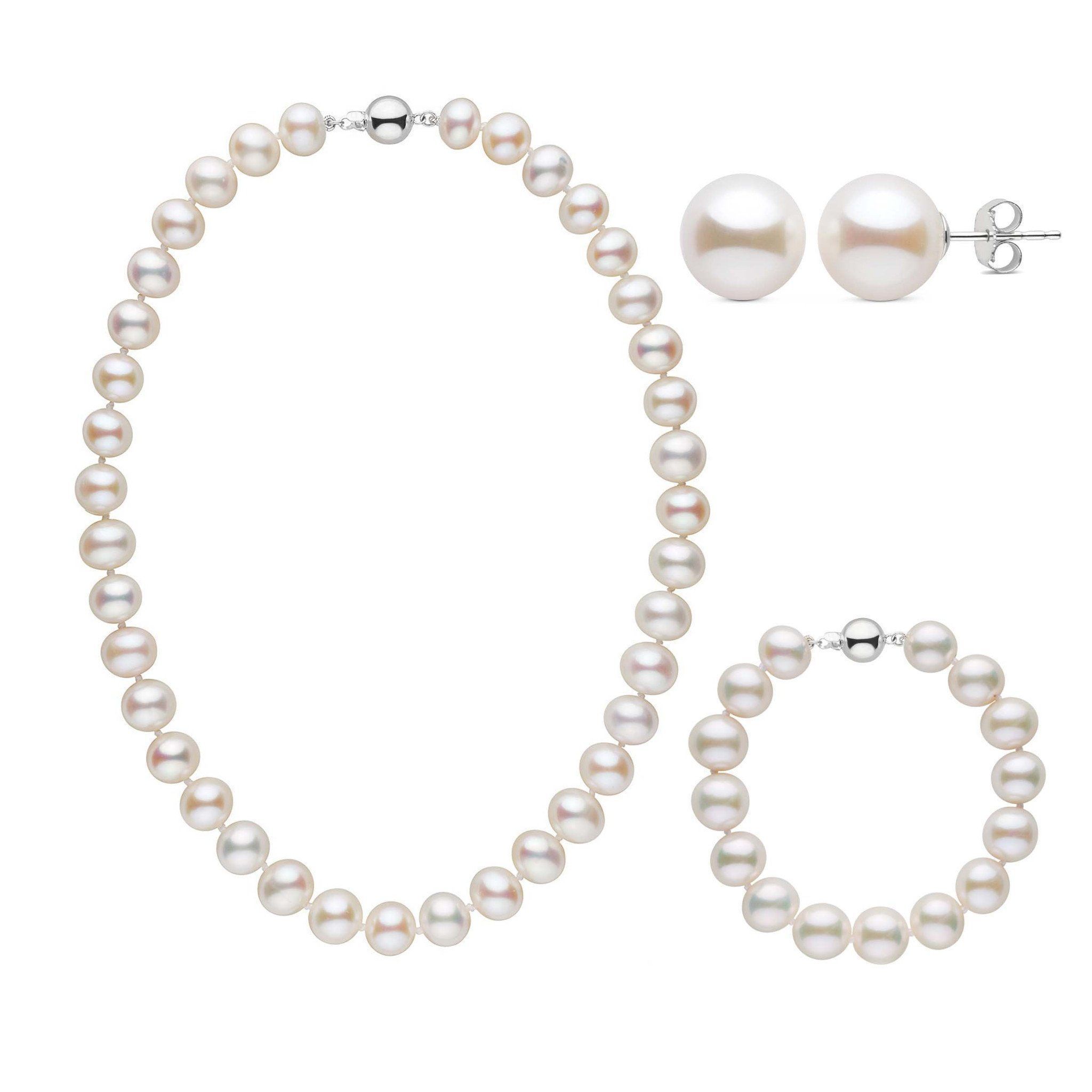 3-Piece Set of 9.5-10.5 mm AA+ White Freshwater Pearls