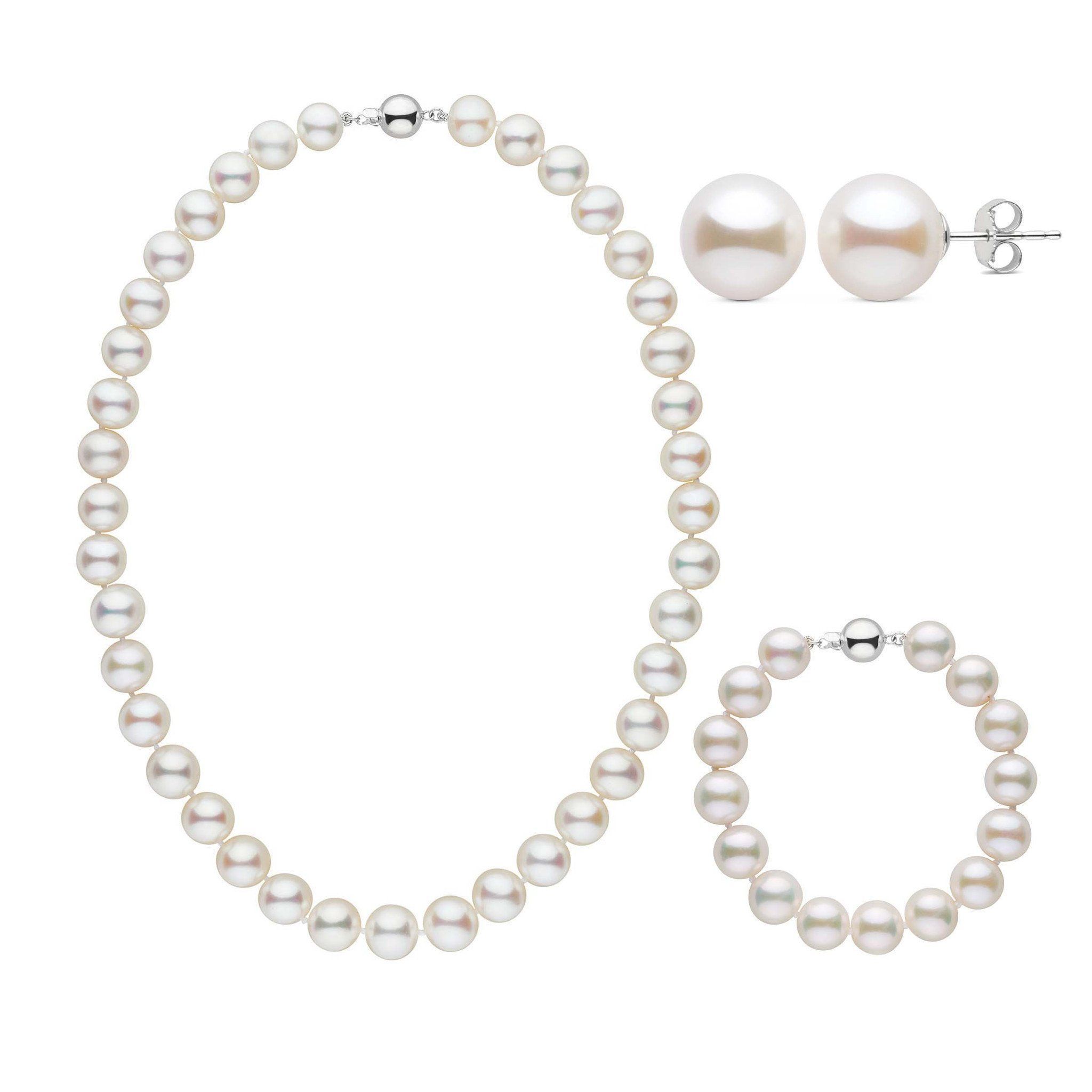 3-Piece Set of 9.5-10.5 mm AAA White Freshwater Pearls