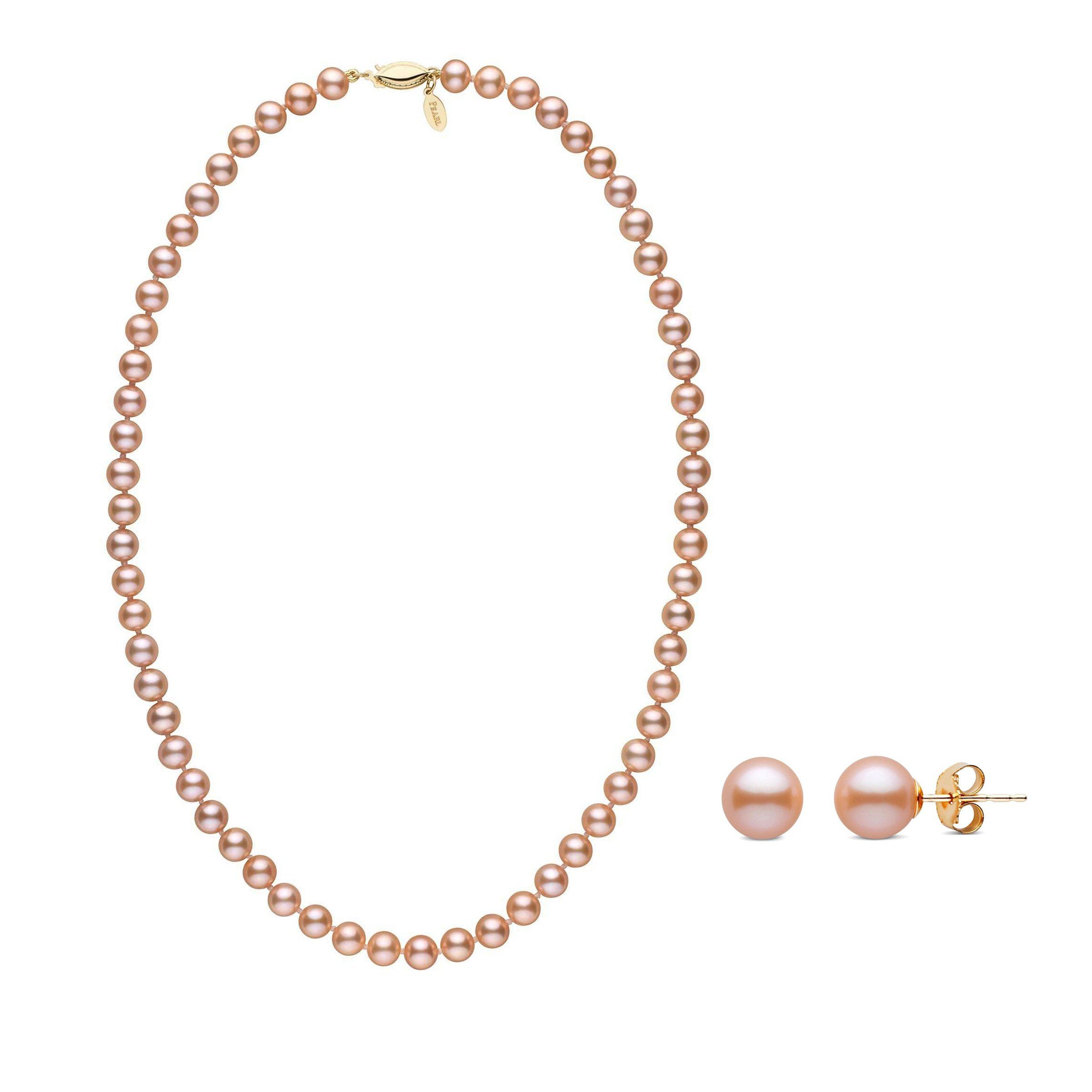 6.5-7.0 mm Pink Freshadama Pearl Necklace and Earring Set