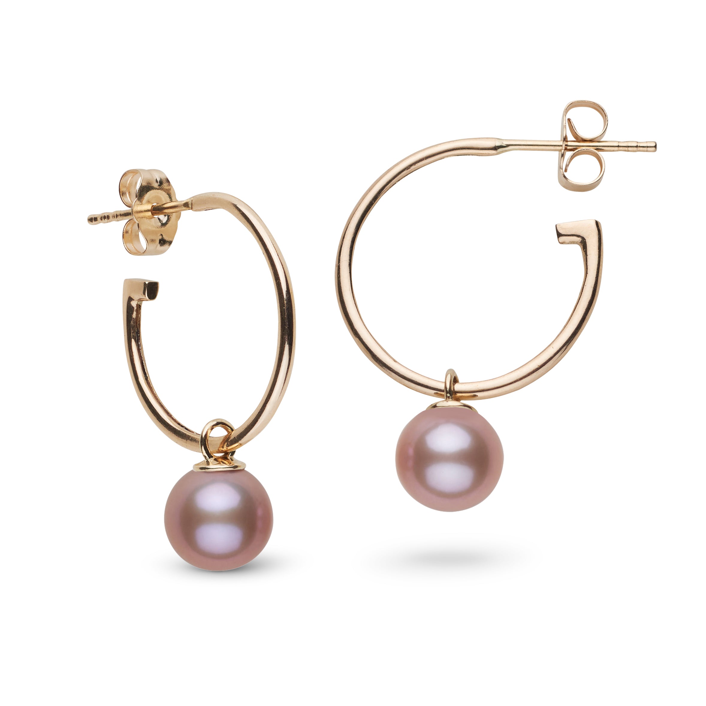 7.5-8.0 mm AAA Lavender Freshwater Pearl Charm Hoop Earrings