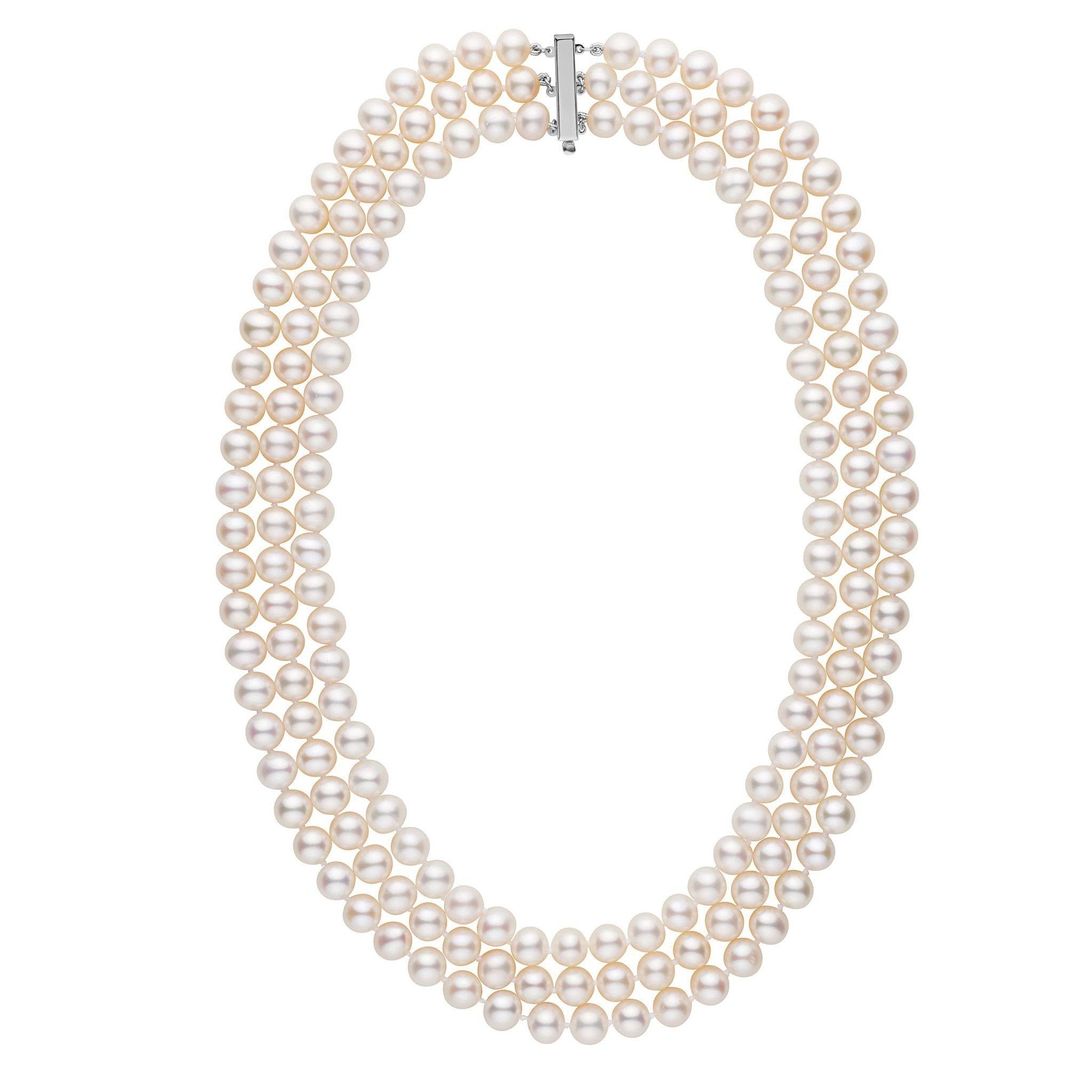 7.5-8.0 mm Triple-Strand AA+ White Freshwater Cultured Pearl Necklace