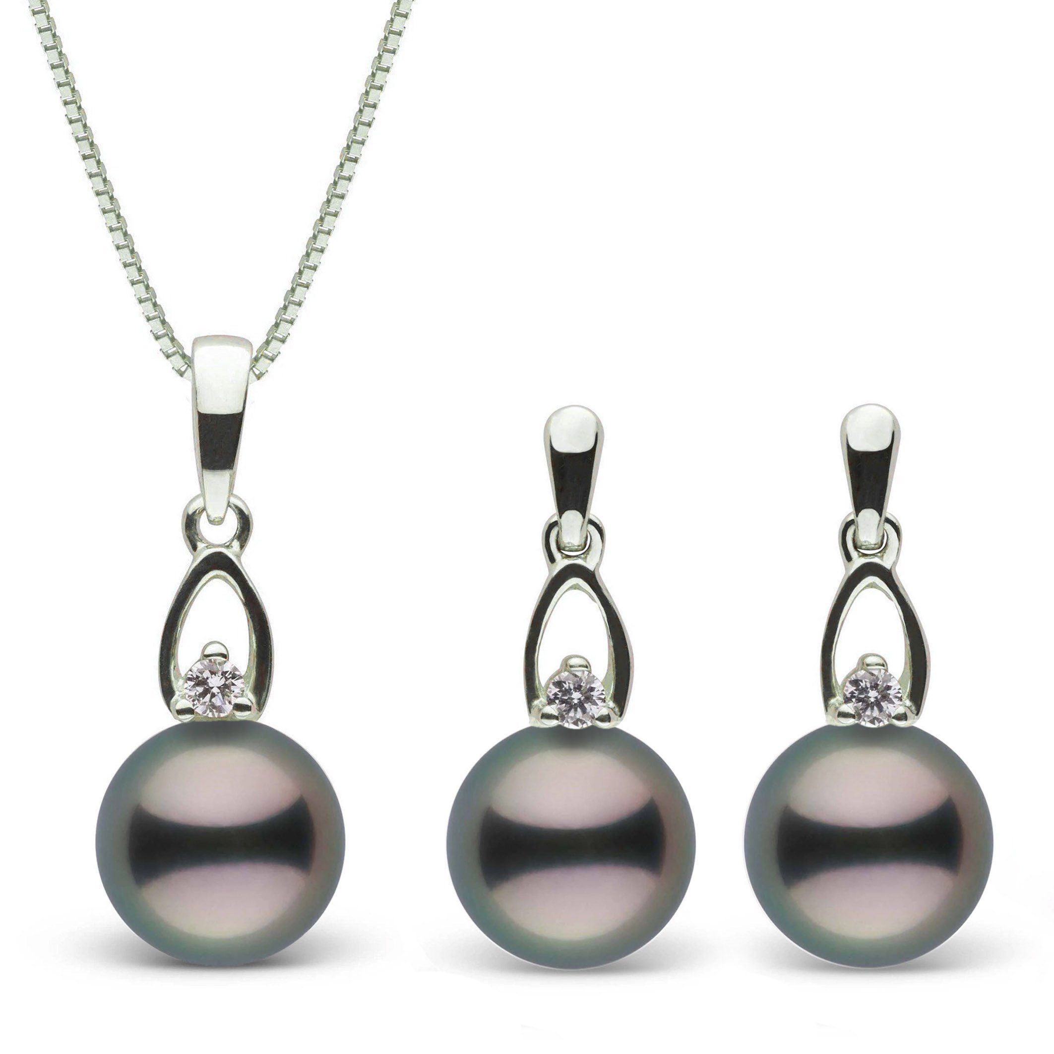 Juliet Collection 8.0-9.0 mm Tahitian Pearl and Diamond Pendant & Earrings Set