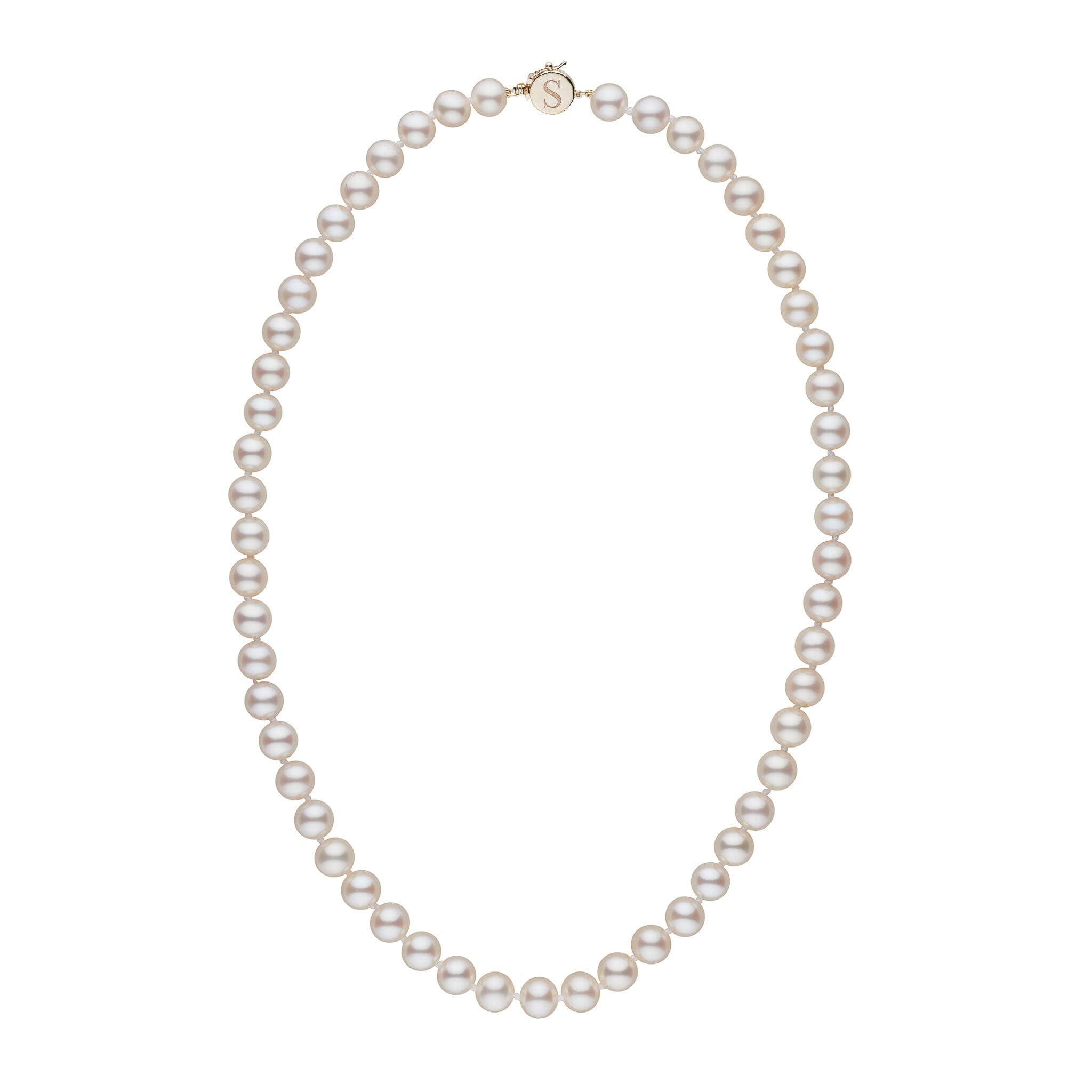 Personalized 18 Inch 7.5-8.0 mm AAA White Freshwater Pearl Circle Clasp Necklace