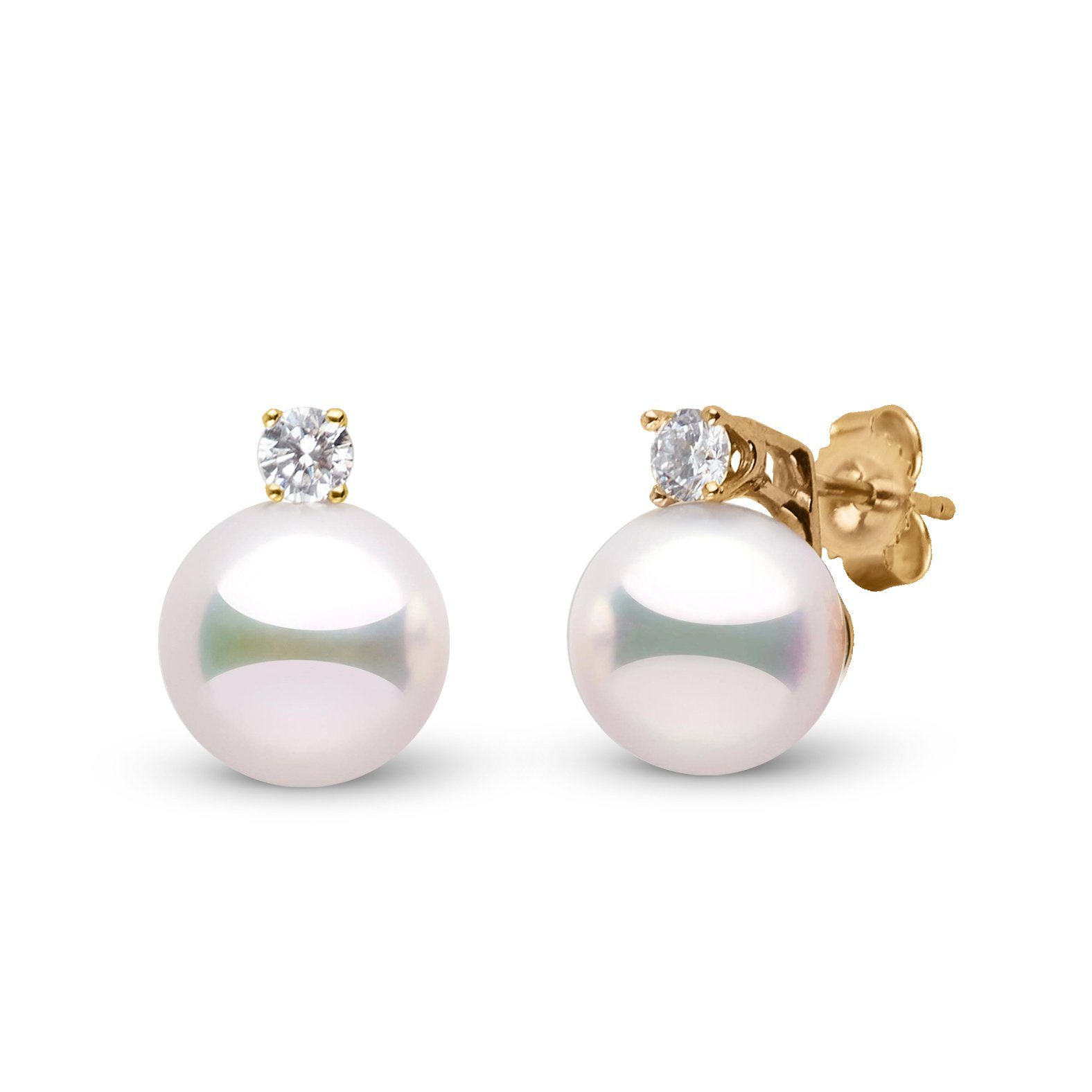 Starlight Collection 9.0-9.5 mm White Hanadama Pearl and Diamond Stud Earrings