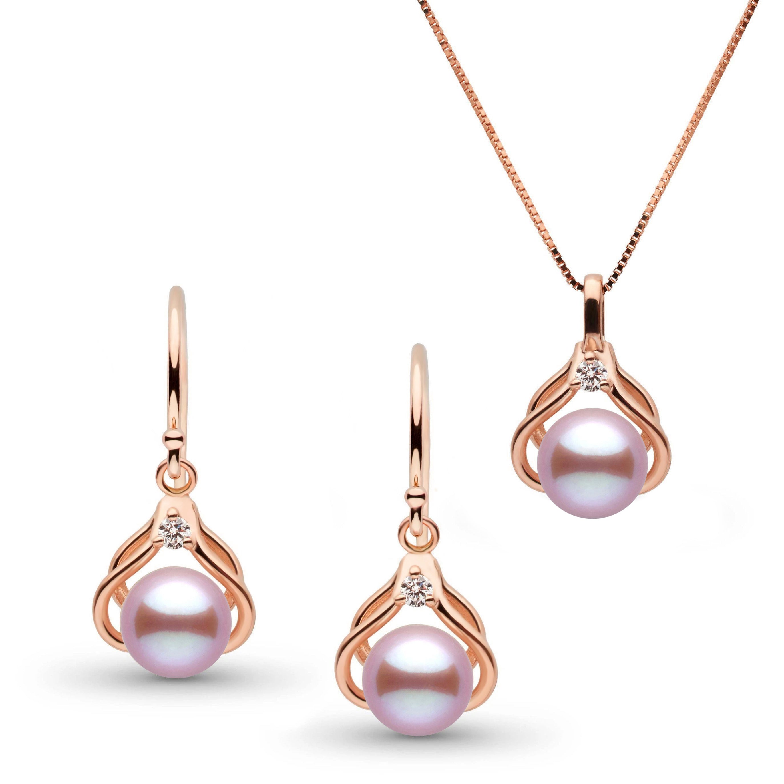 Tiara Collection 6.5-7.0 mm Lavender Freshadama Pearl and Diamond Pendant and Earrings Set