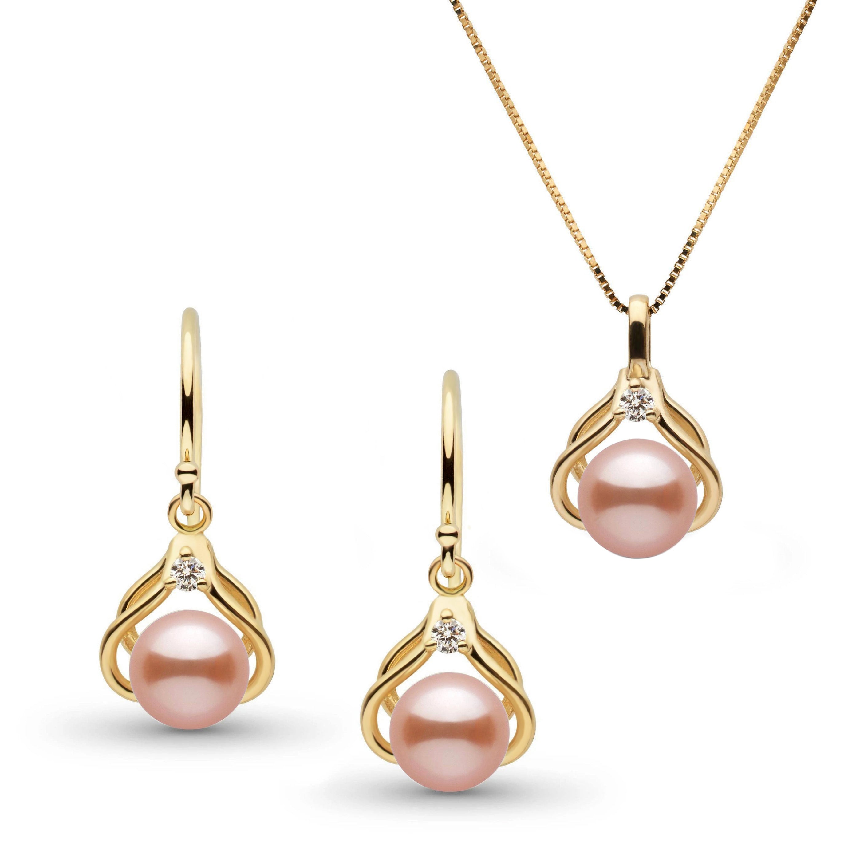 Tiara Collection 6.5-7.0 mm Pink Freshadama Pearl and Diamond Pendant and Earrings Set