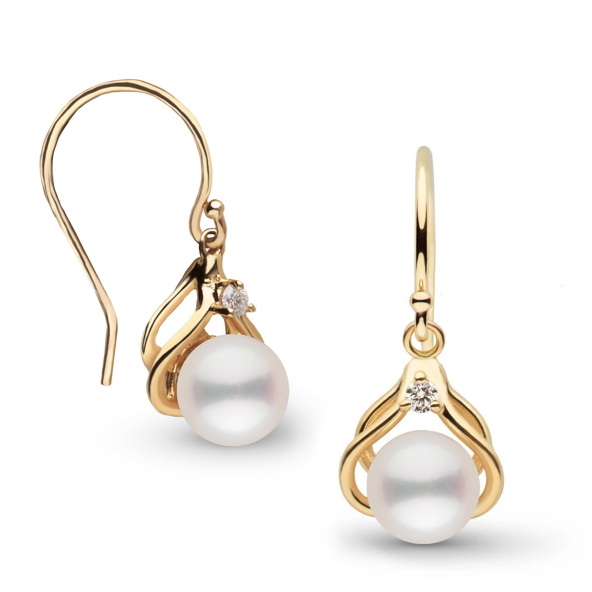 Tiara Collection 6.5-7.0 mm White Freshadama Pearl and Diamond Earrings