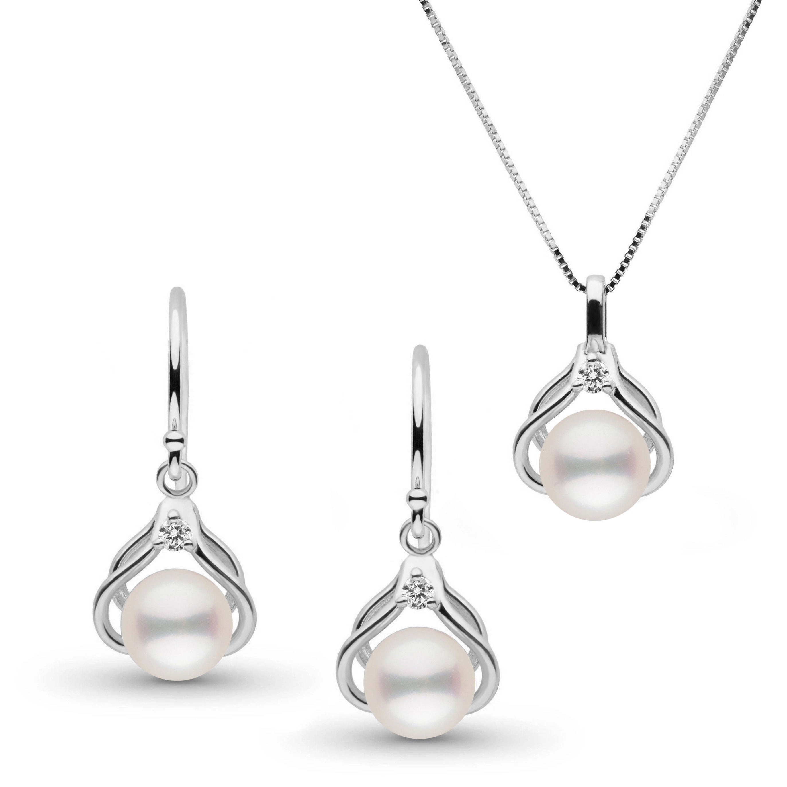 Tiara Collection 6.5-7.0 mm White Freshadama Pearl and Diamond Pendant and Earrings Set