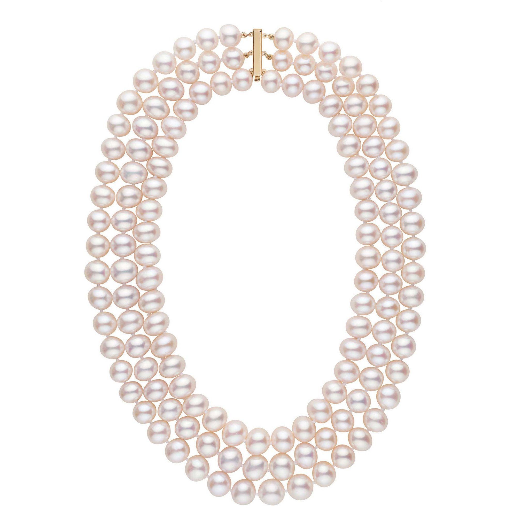 Triple Strand 9.5-10.5 mm AA+ White Freshwater Pearl Necklace 3 Triple Strand 9.5-10.5 mm AA+ White Freshwater Pearl Necklace