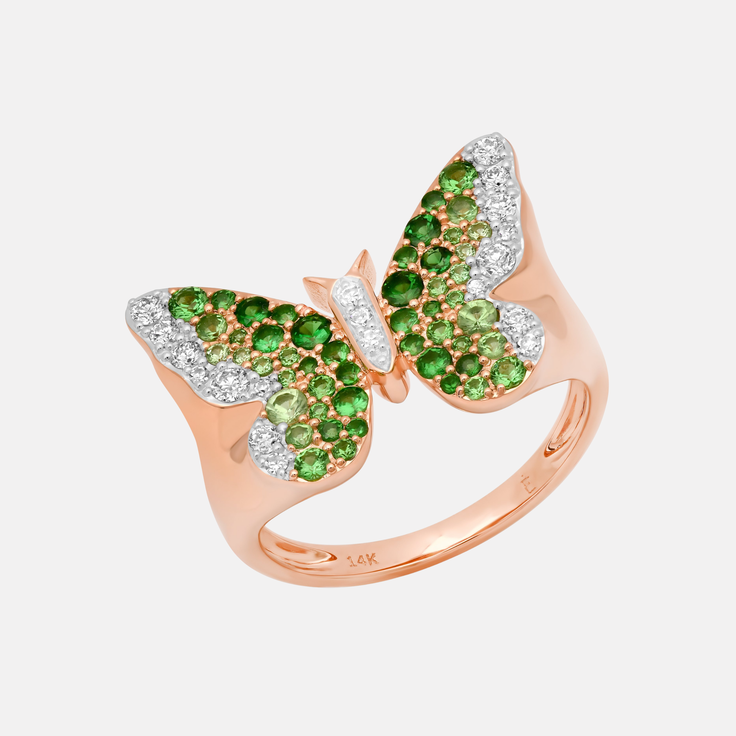 Green Ombré Butterfly Signet Ring, Rose Gold
