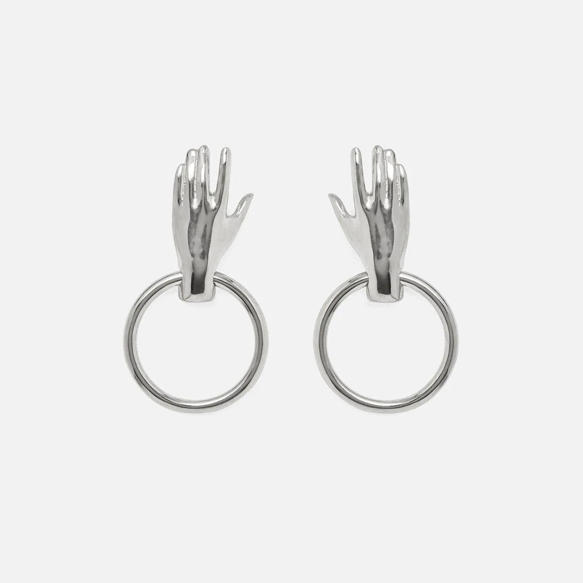 Hand Hoop Earring in Silver