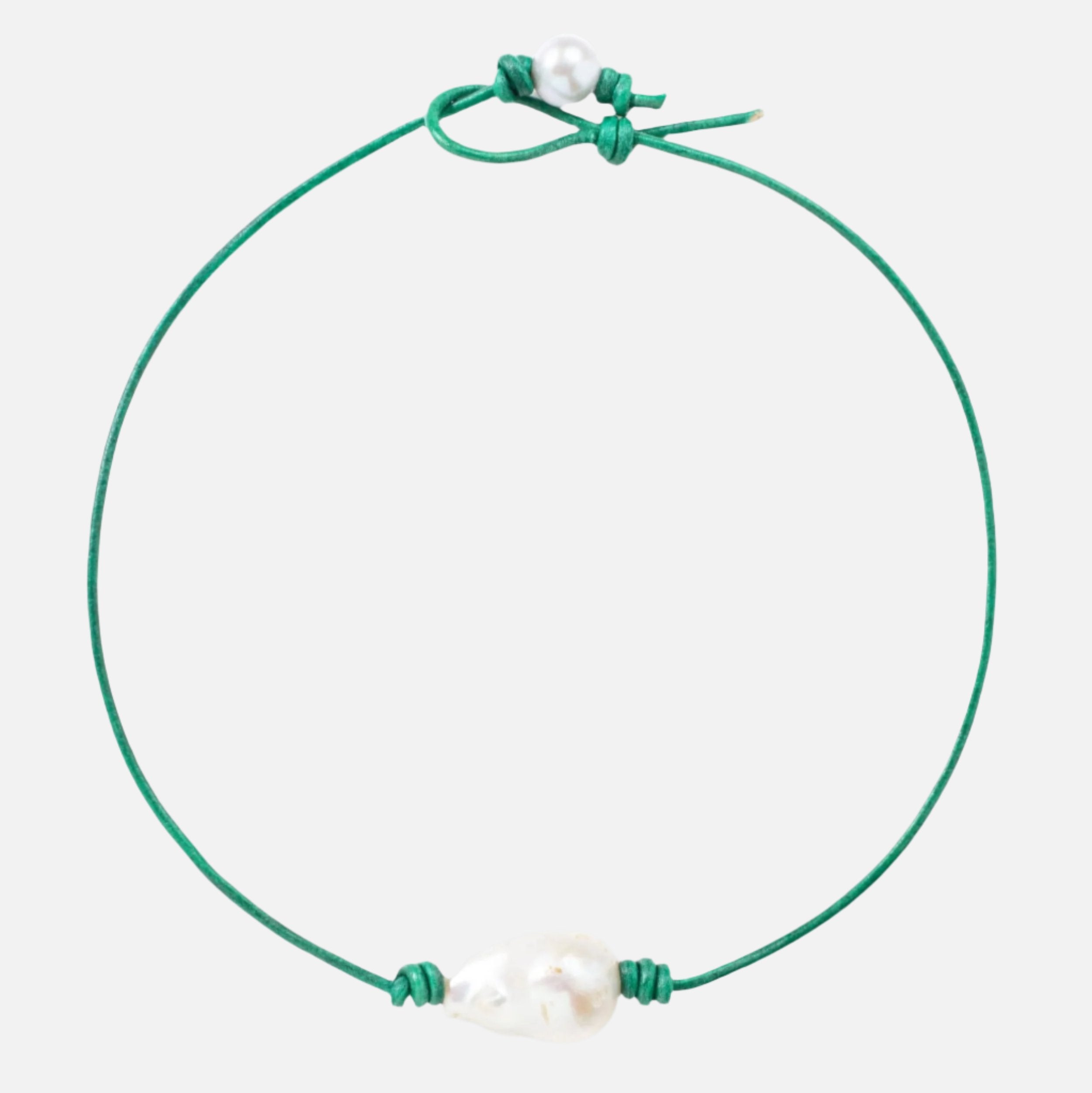 Metallic Sea Green Leather Choker