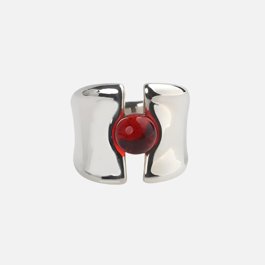 Middle Pea Ring, Silver/Red