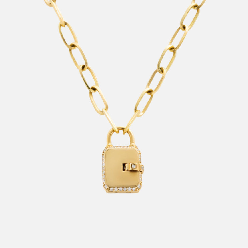 Mini Padlock, Gold Pave