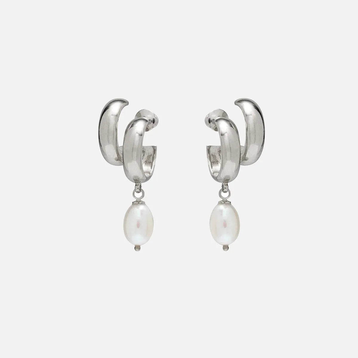 Pearl Stack Hoops in Silver