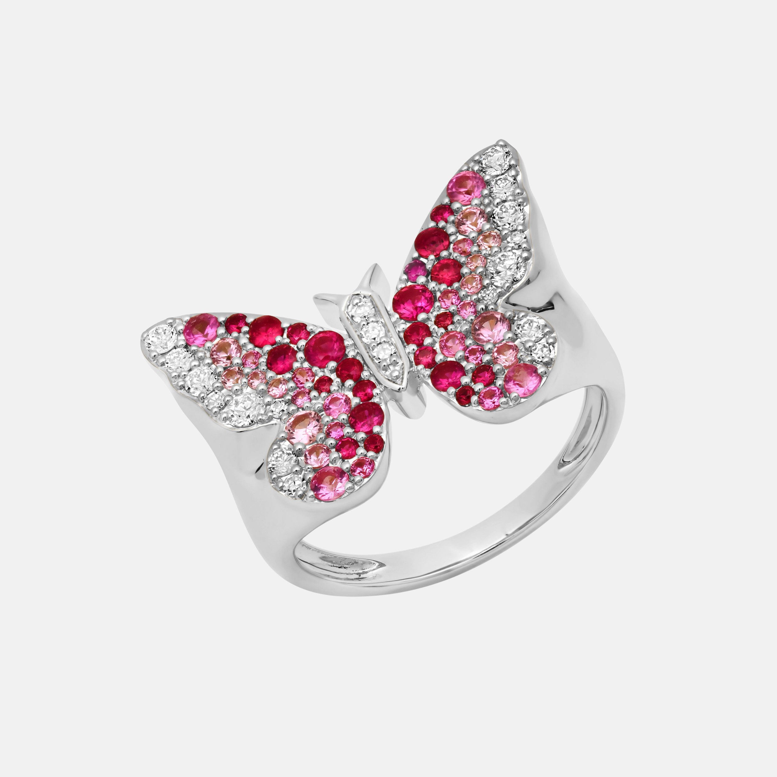 Pink Ombré Butterfly Signet Ring, White Gold