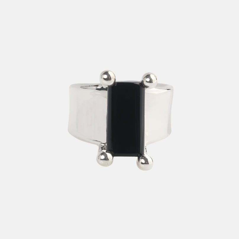 Prong Set Ring, Silver/Black