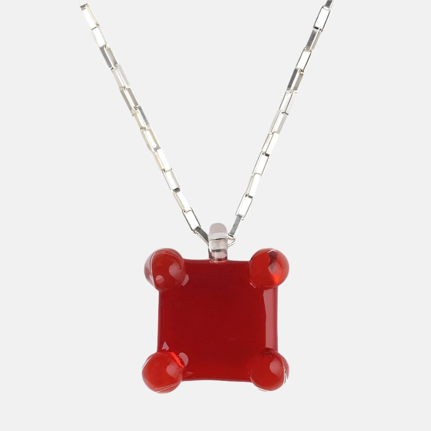 Prong Square Necklace, Pomegranate