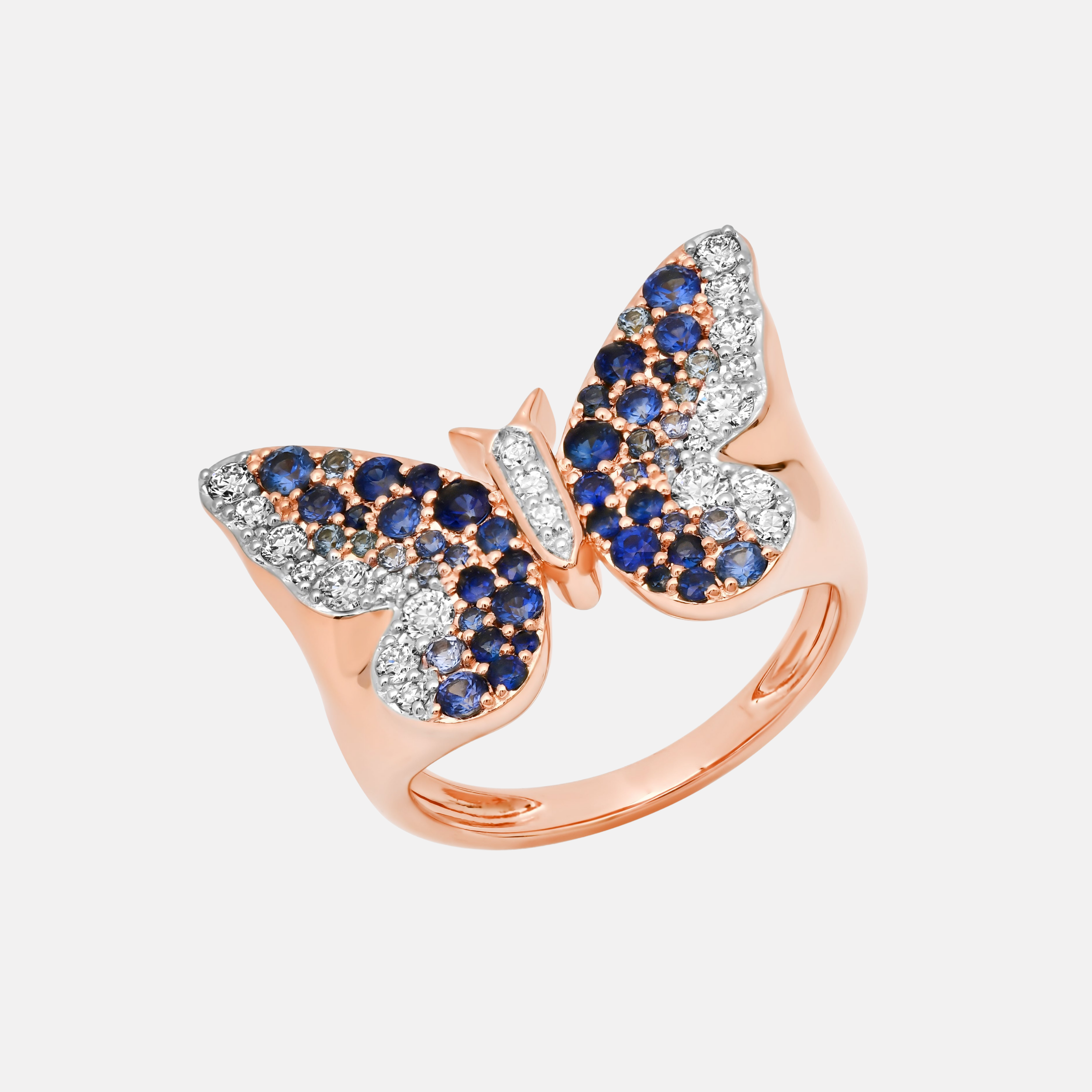 Blue Ombré Butterfly Signet Ring, Rose Gold
