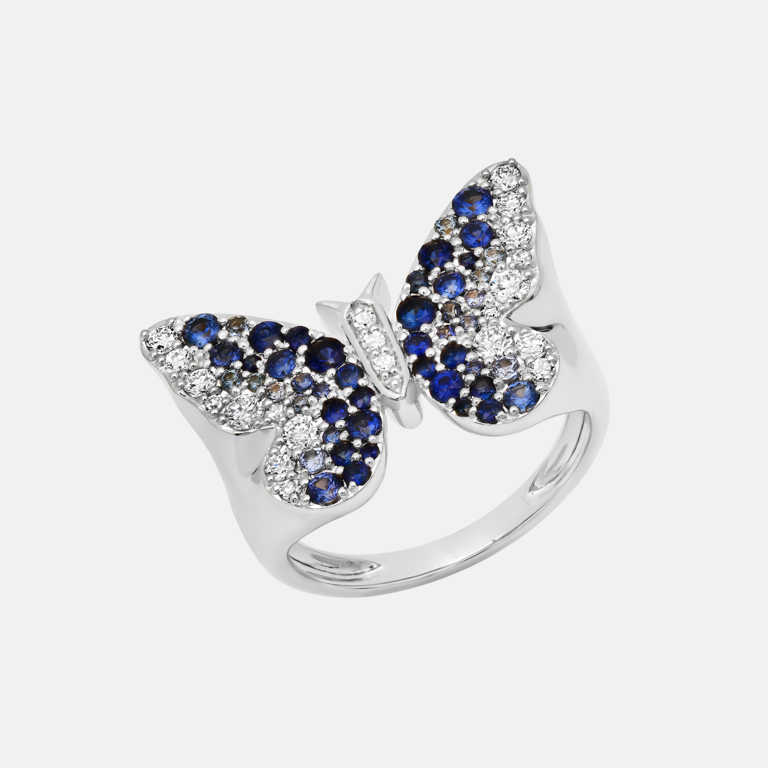 Blue Ombré Butterfly Signet Ring, White Gold
