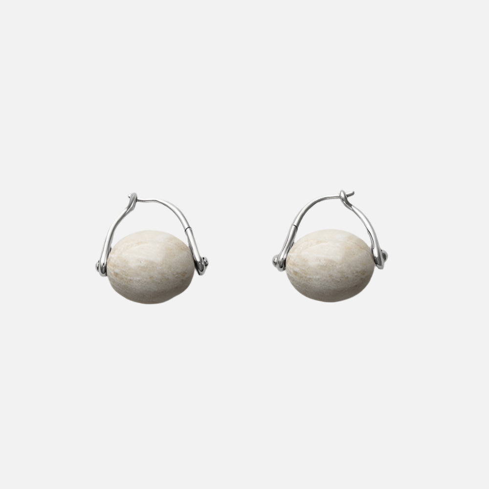 Stone Ellipse Earrings, White
