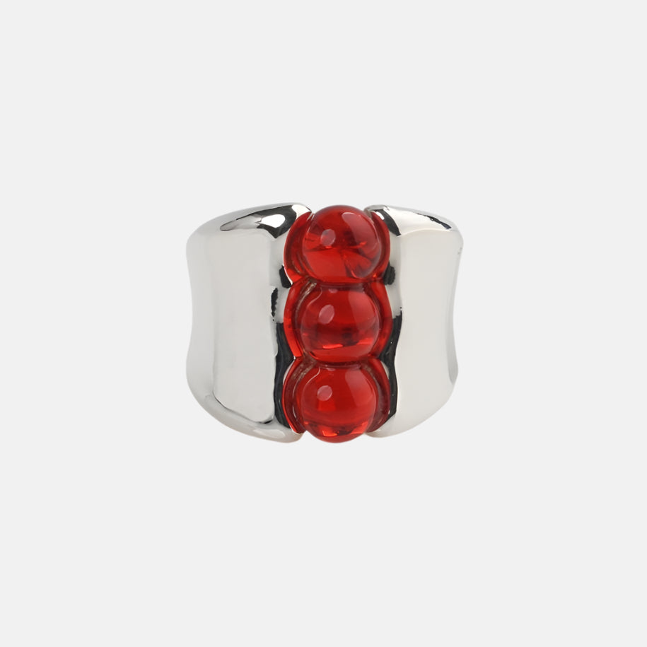 Three Pea Ring, Silver/Red