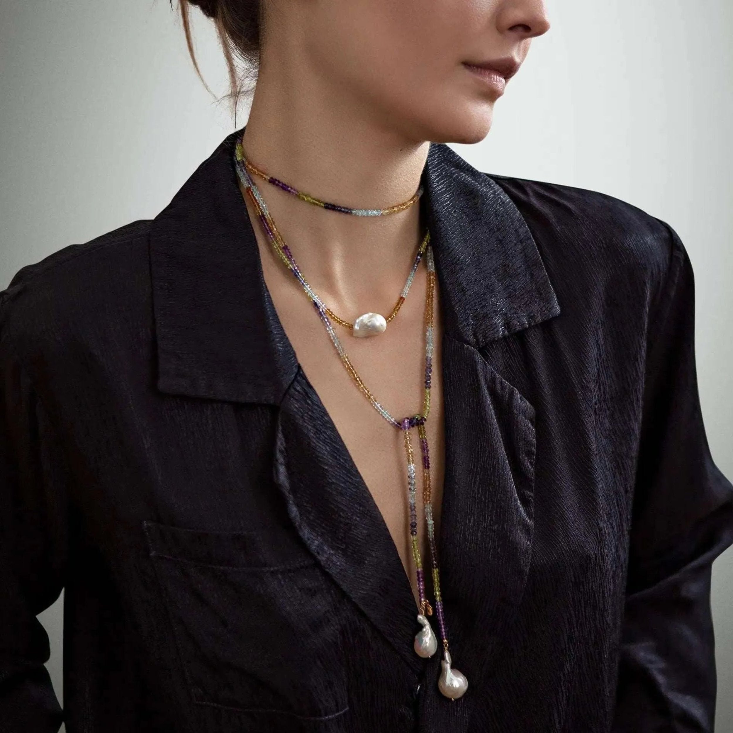 Water Ice Diamond Baroque Pearl Lariat