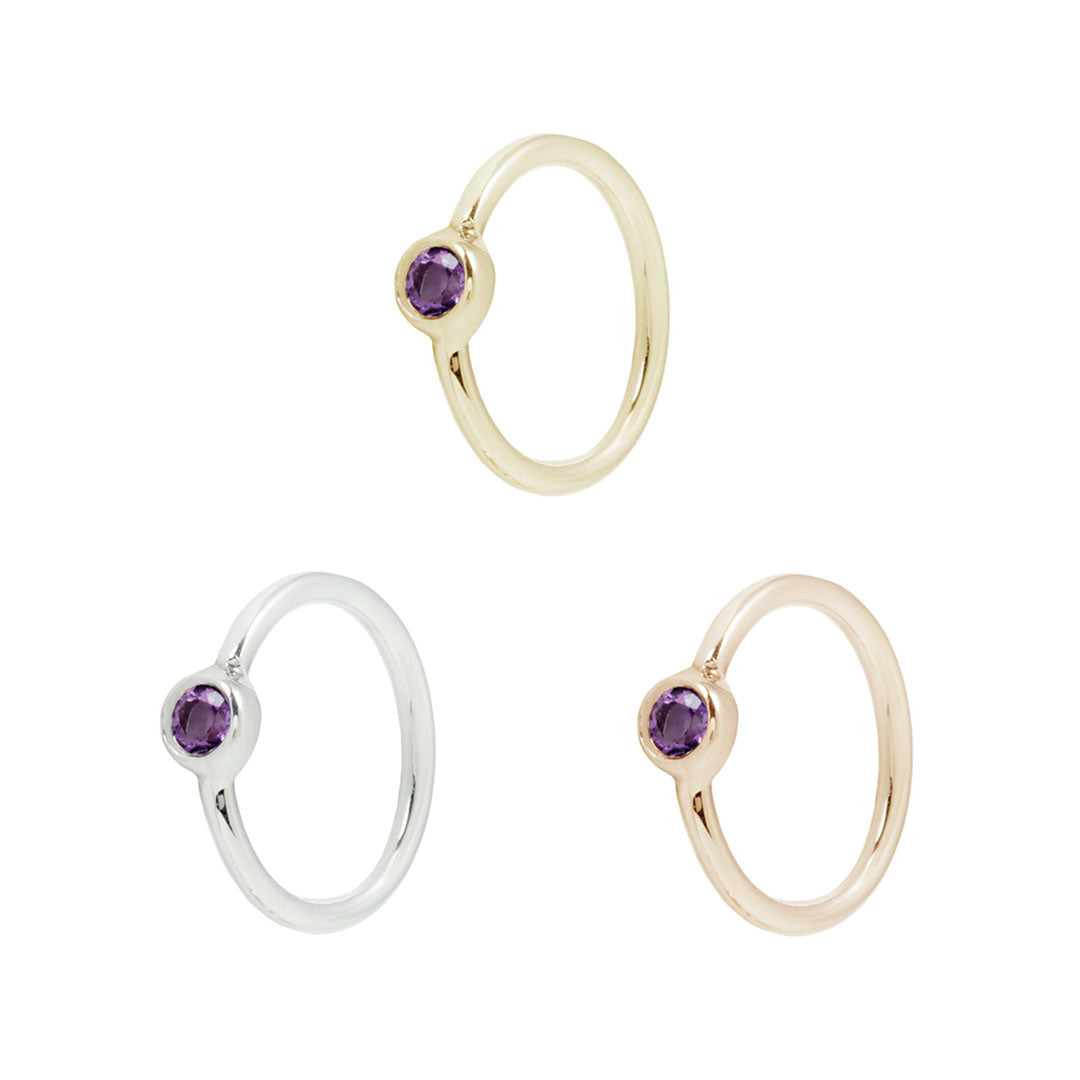 Fixed Bezel Bead Ring 2mm Amethyst - Side Set Facing