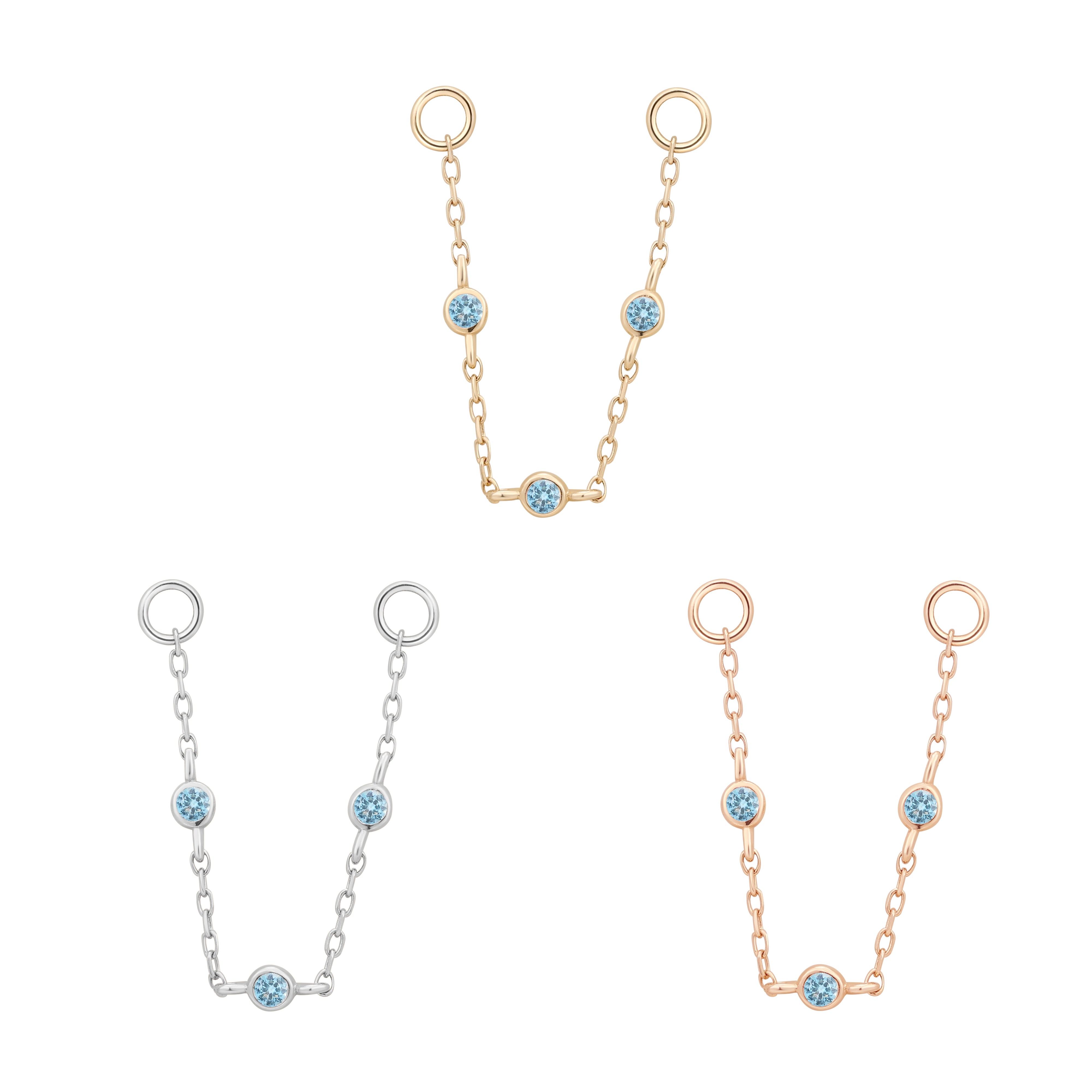 3 Bezel Bead - London Blue Topaz - Chain