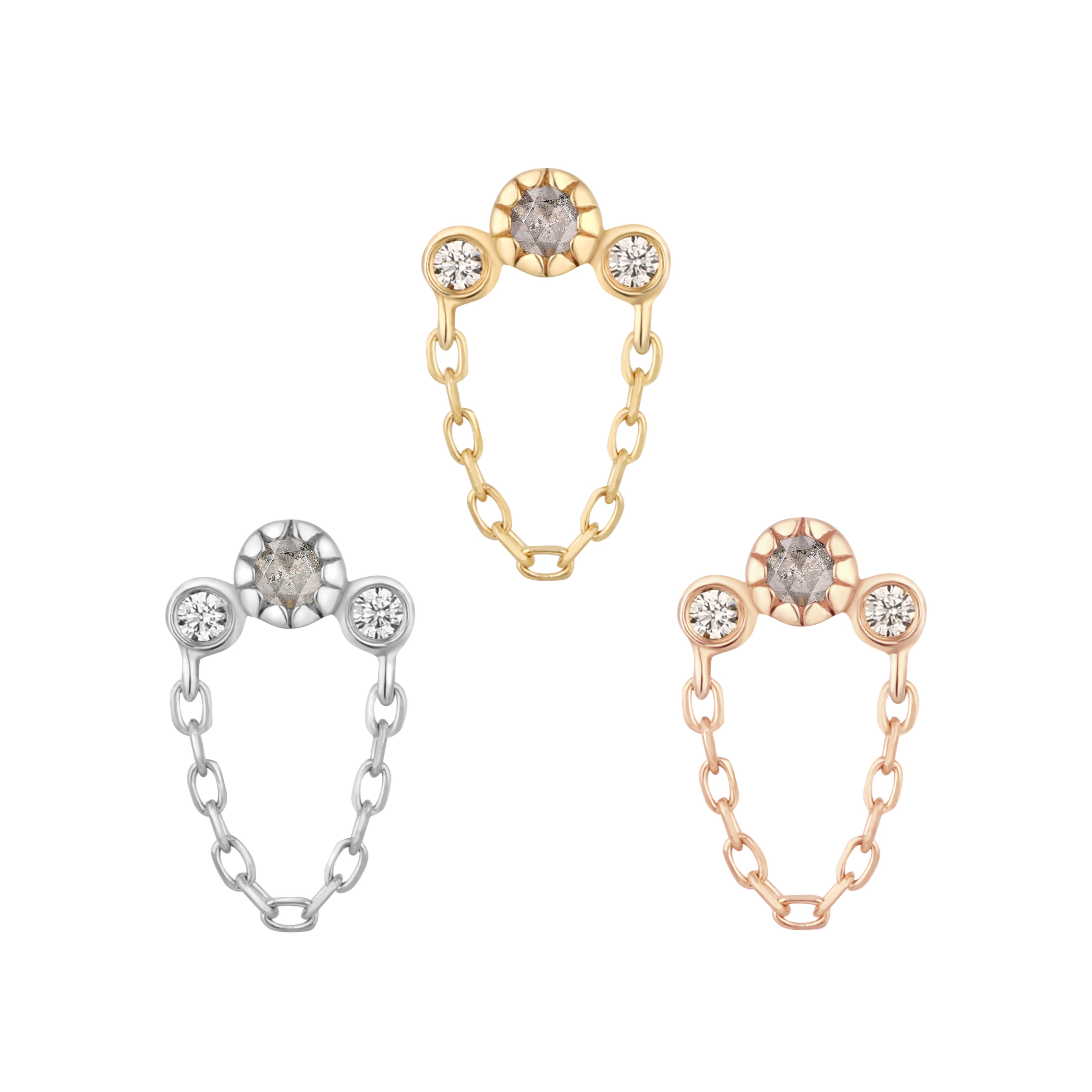 Halston - Grey Diamond + White Sapphire + Chain - Threadless End
