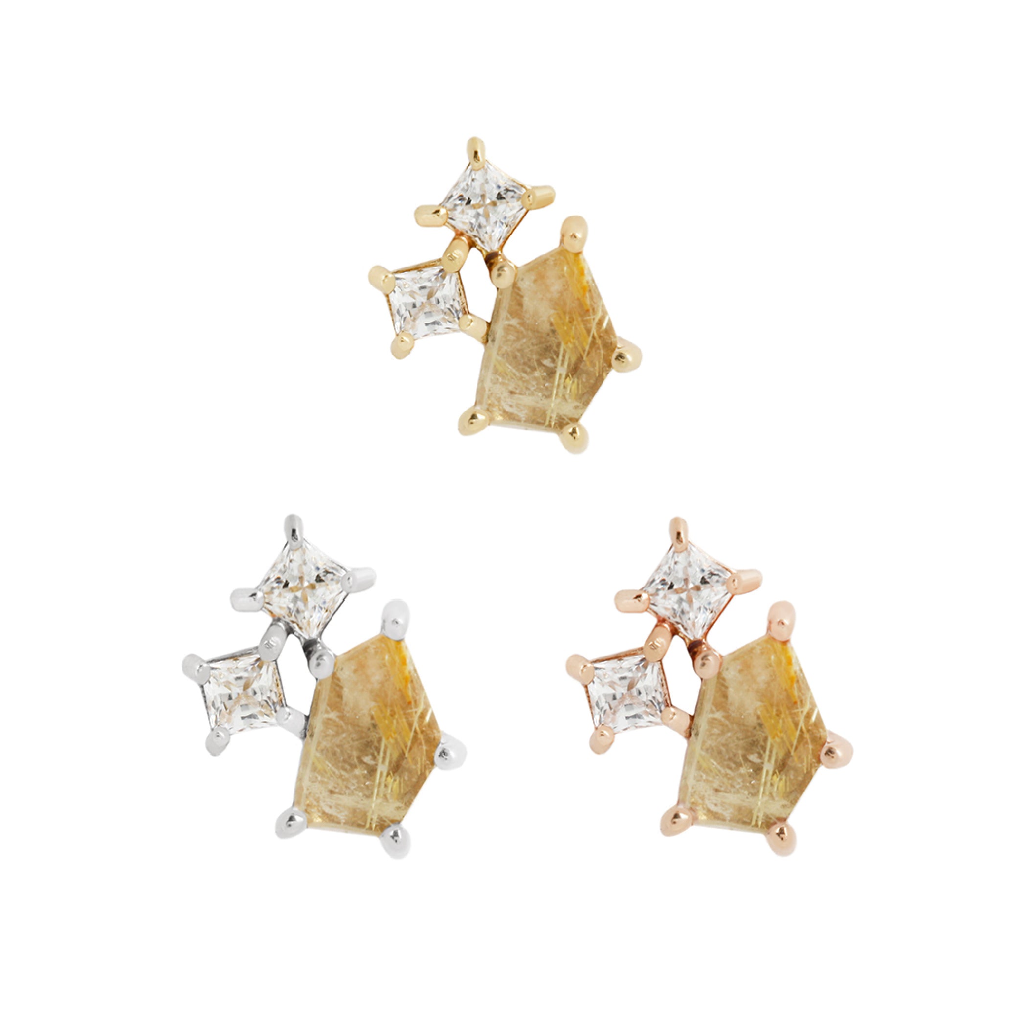 Lyra - Rutilated Quartz + CZ - Threadless End