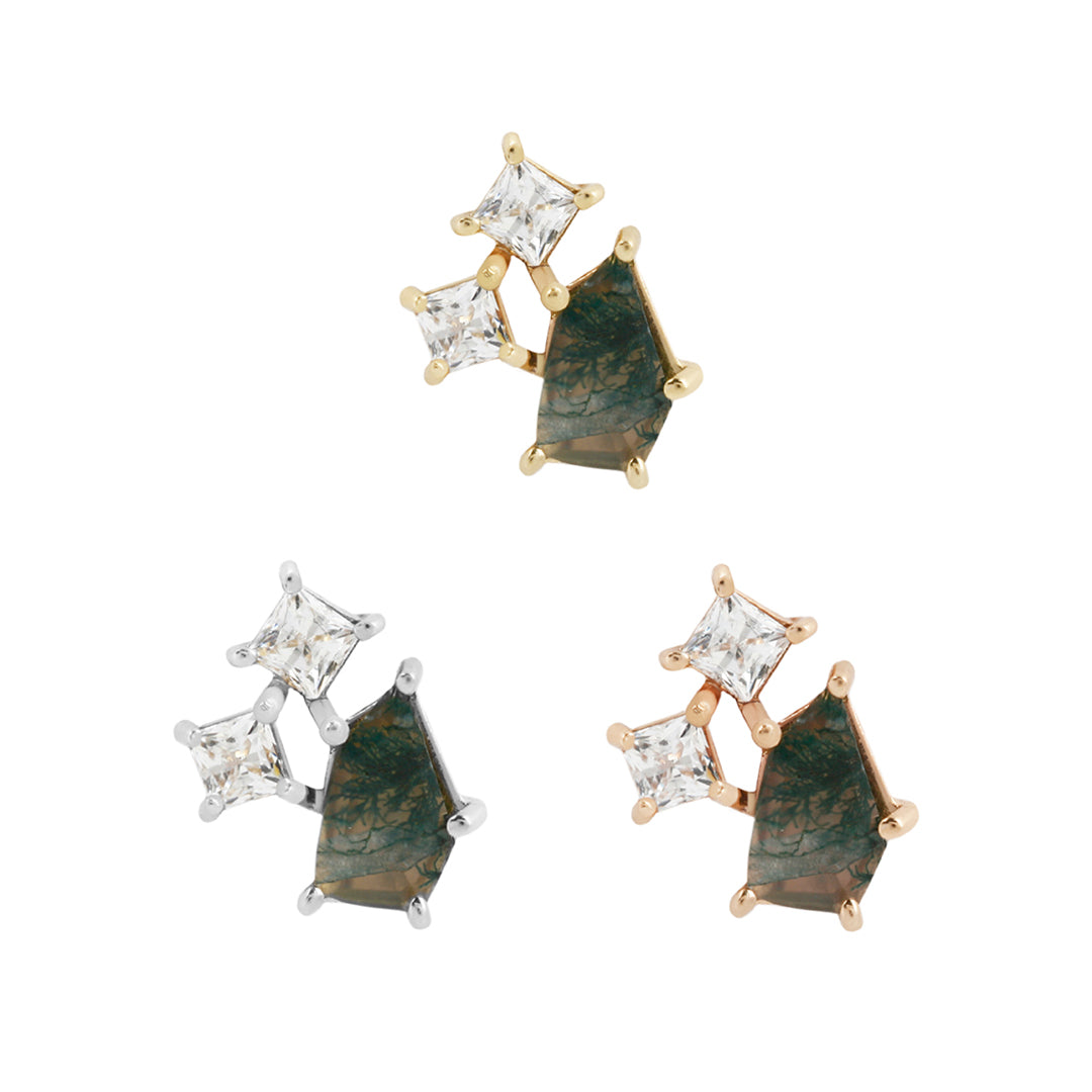 Lyra - Moss Agate + CZ - Threadless End